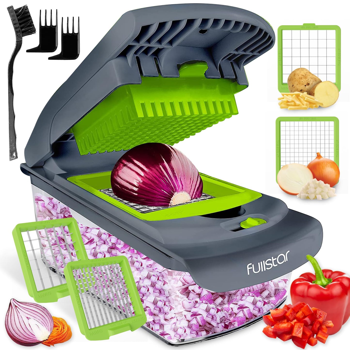 Fullstar Vegetable Chopper and Spiralizer - Food Chopper with Container, Fruit Slicer, Kitchen Gadgets & Accessories, Home Essentials (4 in 1, White)