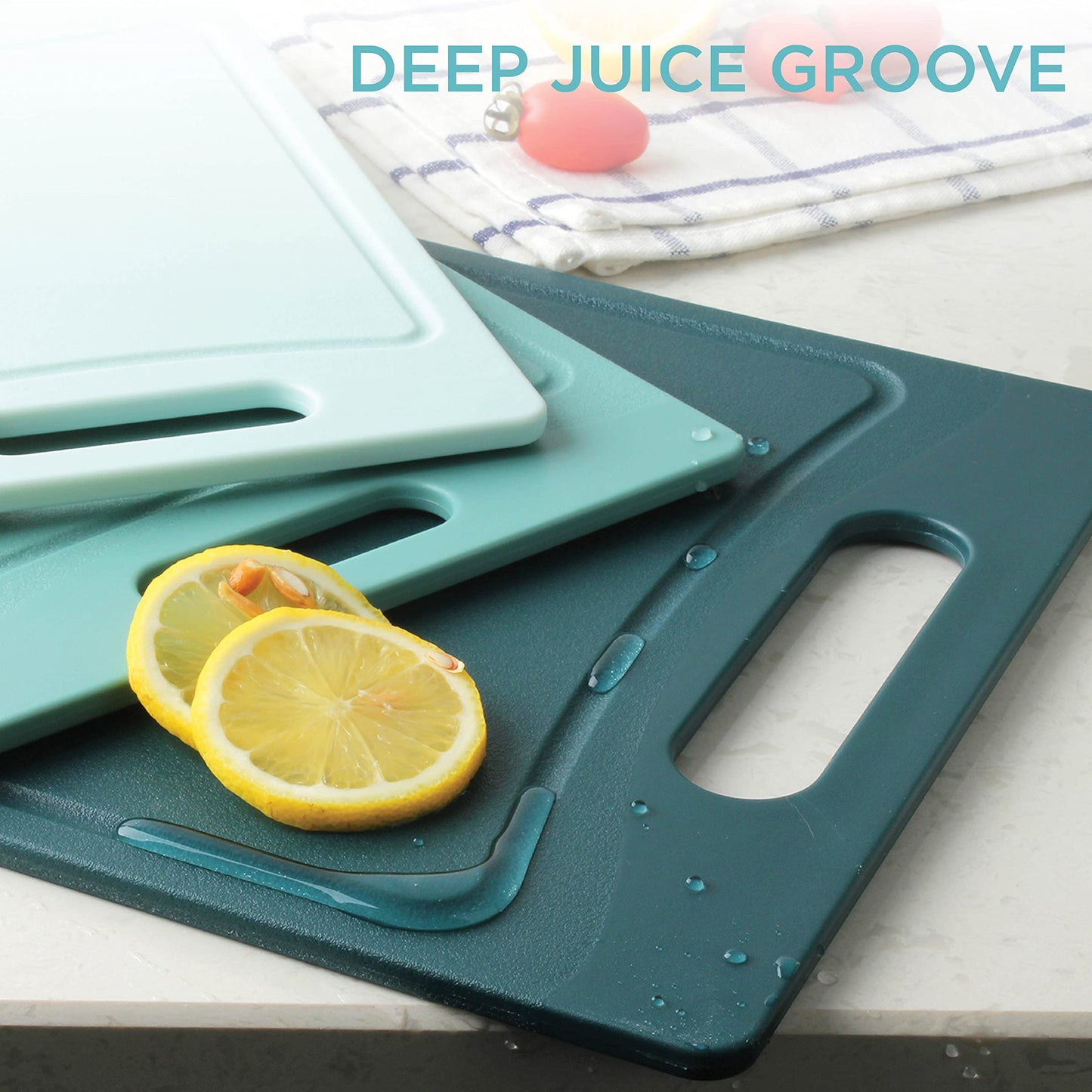 COOK WITH COLOR Non-Slip Cutting Board Set – Kitchen Essentials with Easy Grip Handle for Meat, Veggies, and Fruits, 3 Cutting Boards, Teal