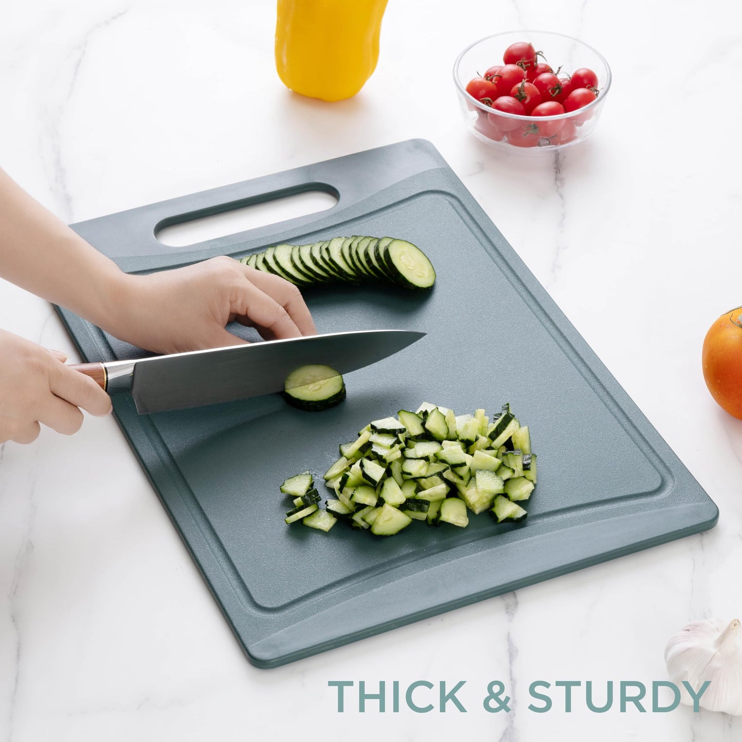 COOK WITH COLOR Non-Slip Cutting Board Set – Kitchen Essentials with Easy Grip Handle for Meat, Veggies, and Fruits, 3 Cutting Boards, Teal