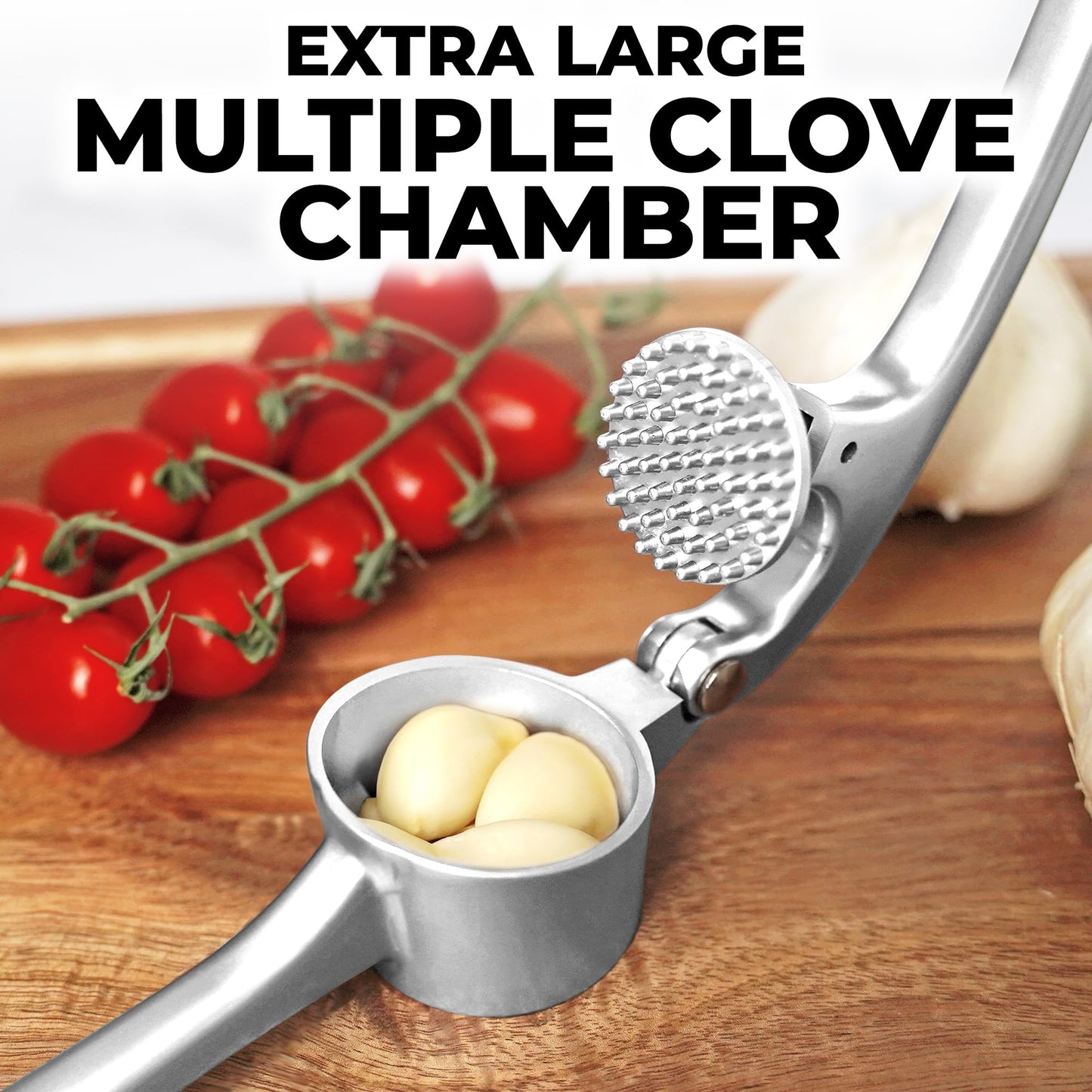 Zulay Kitchen Premium Garlic Press Set - Rust Proof & Dishwasher Safe Professional Garlic Mincer Tool - Easy-Squeeze, Easy-Clean with Soft, Ergonomic Handle - Silicone Garlic Peeler & Brush (Silver)