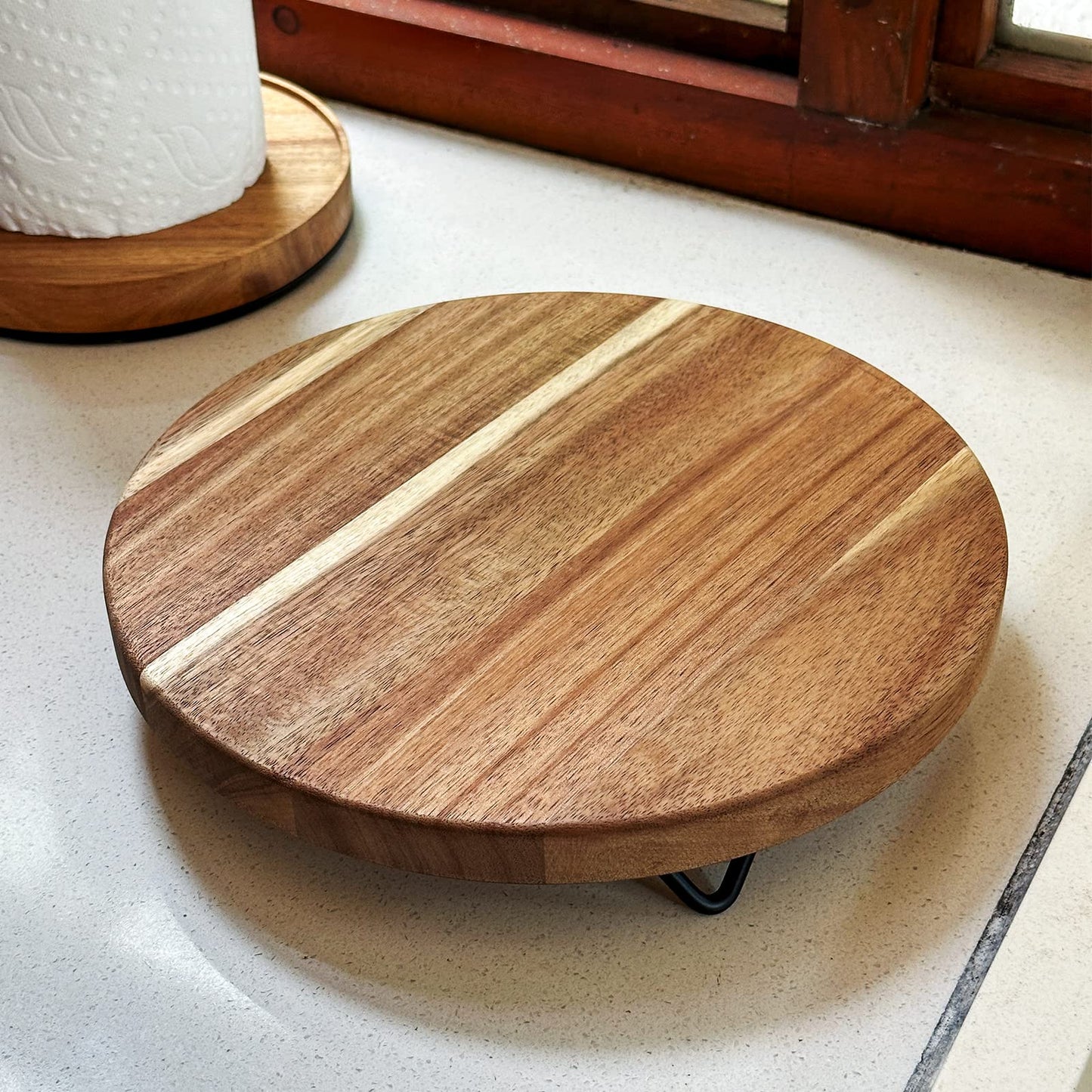Decorative Round Wood Riser for Display,Pedestal Tray for Home or Kitchen and Bathroom Countertop Organizer,Farmhouse Kitchen Counter Decor Tray. (12-inch)