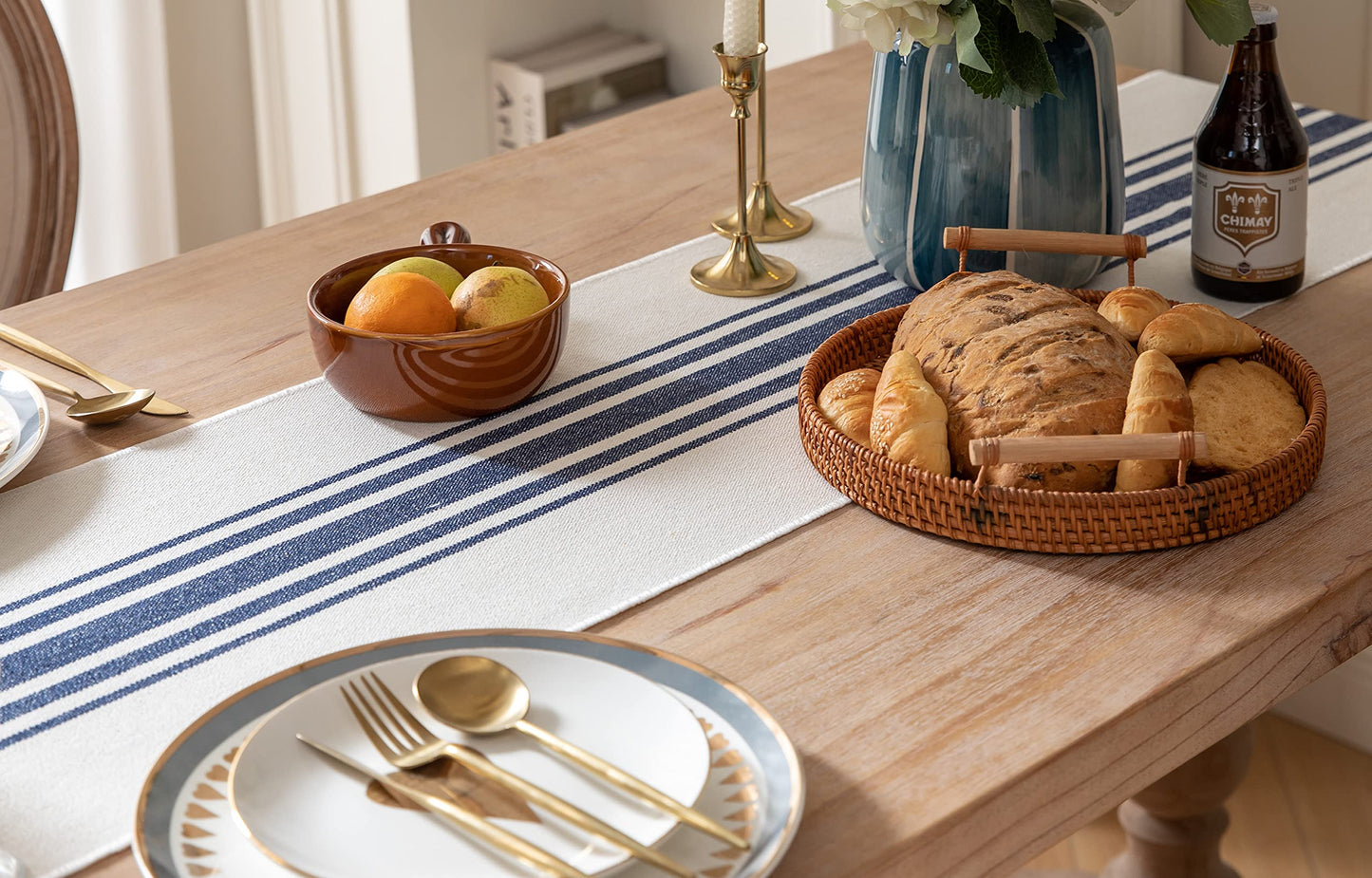Caflife Boho Table Runner for Modern Farmhouse Decor, Dining Table décor 13 x 72 Inch Long, Coffee Table Runner with Handcrafted Tassels, Green and Beige Stripe Table Runner for Home Boho décor