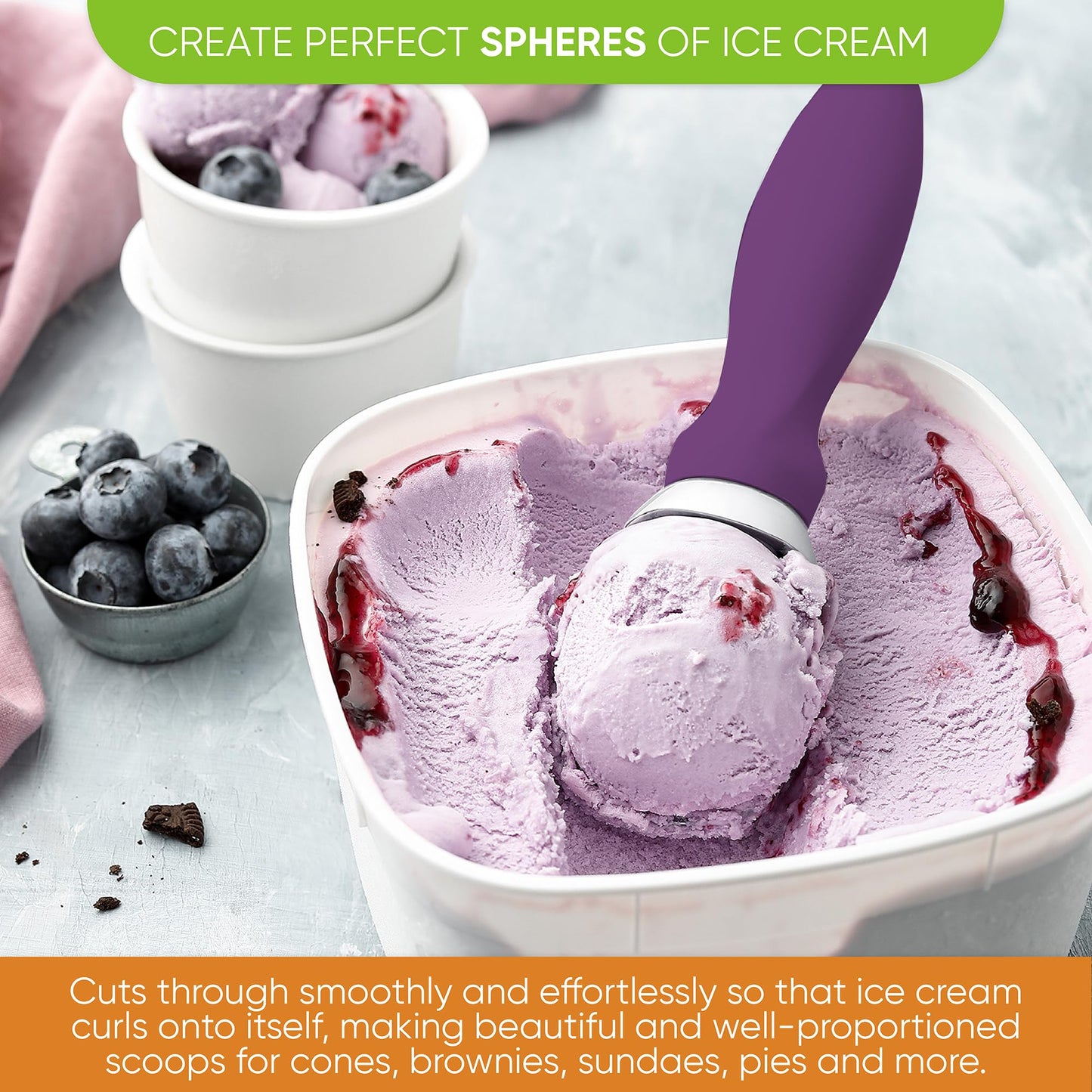 Spring Chef Heavy Duty Ice Cream Scoop with Comfortable Handle - Professional Ice Cream Scooper for Gelato, Sorbet, Cookie Dough, Melon, Frozen Yogurt - Dishwasher Safe Metal Kitchen Tool - Black