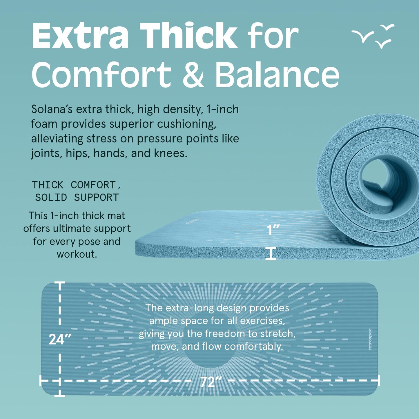 Retrospec Solana Yoga Mat 1" Thick With Nylon Carry Strap for Men & Women - Non Slip Exercise Mat for Home Yoga, Pilates, Stretching, Floor & Fitness Workouts