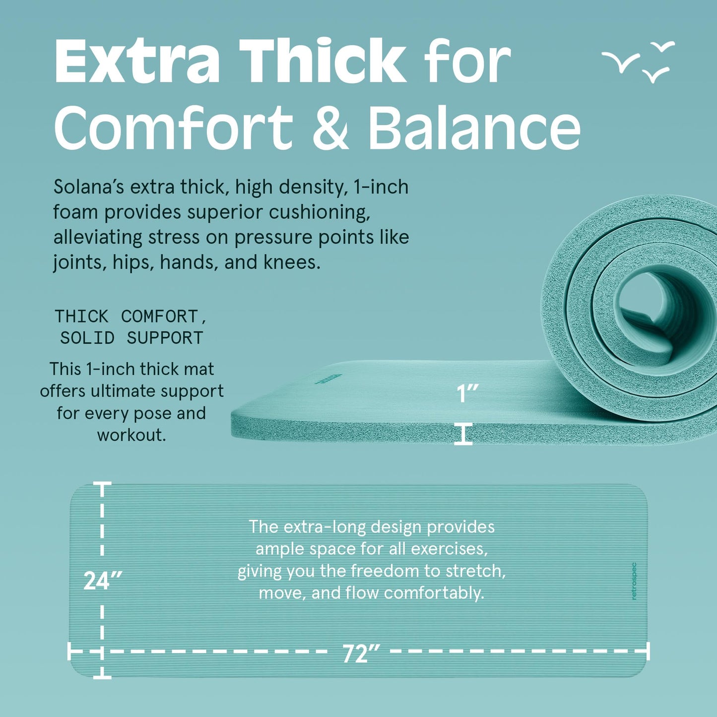 Retrospec Solana Yoga Mat 1" Thick With Nylon Carry Strap for Men & Women - Non Slip Exercise Mat for Home Yoga, Pilates, Stretching, Floor & Fitness Workouts