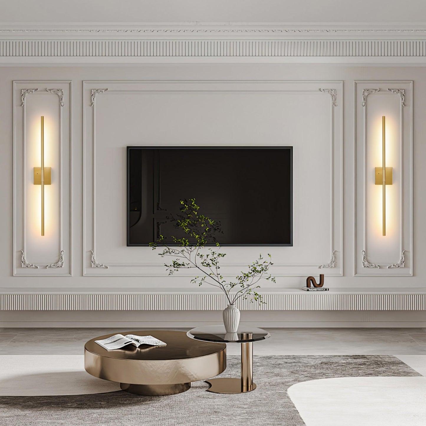 Battery Operated Wall Sconces Set of 2, Dimmable Battery Wall Sconce with Remote Control, Black Gold LED Rechargeable Sconces, 24 Inch Modern Wireless Wall Lights for Bedroom, Living Room