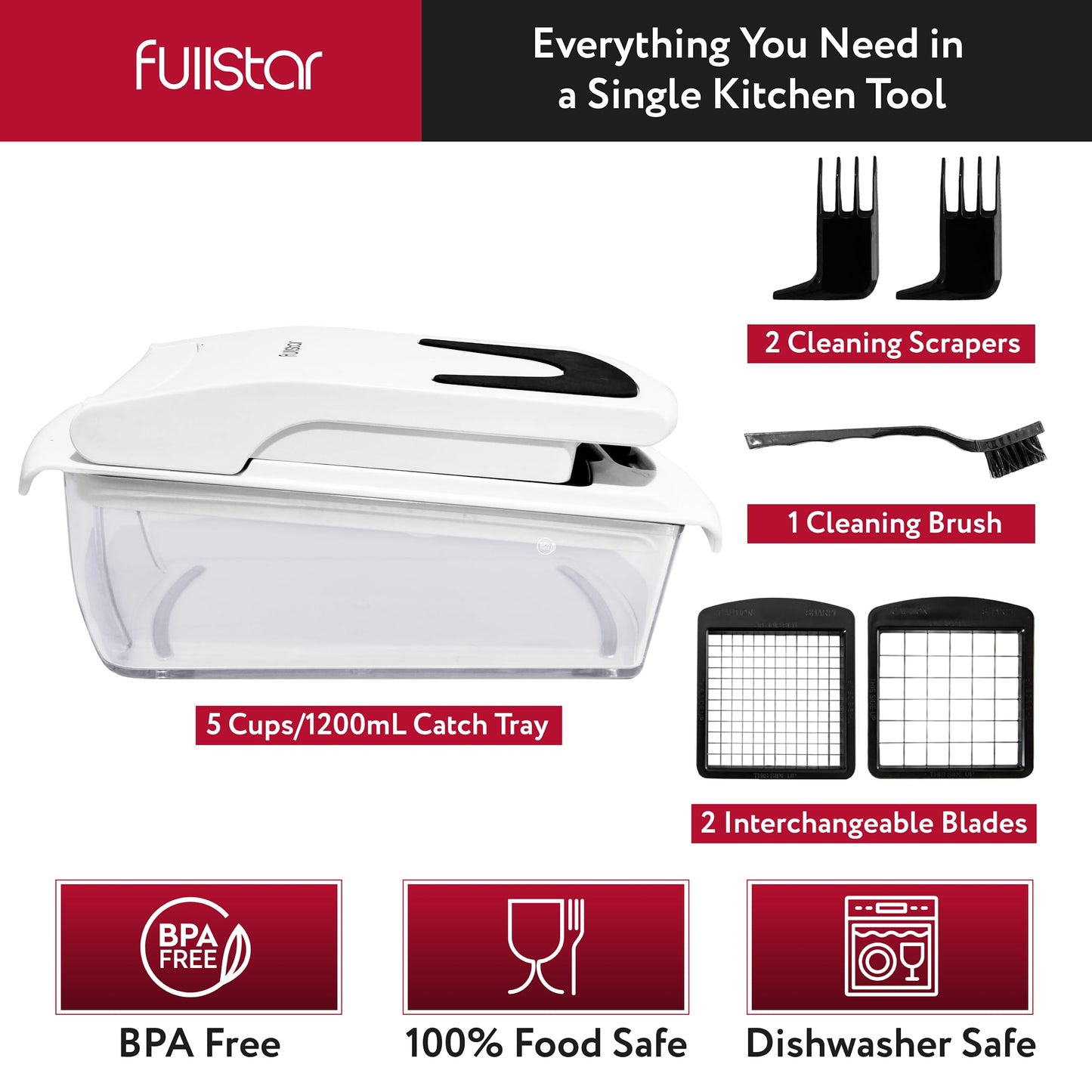 Fullstar Vegetable Chopper and Spiralizer - Food Chopper with Container, Fruit Slicer, Kitchen Gadgets & Accessories, Home Essentials (4 in 1, White)