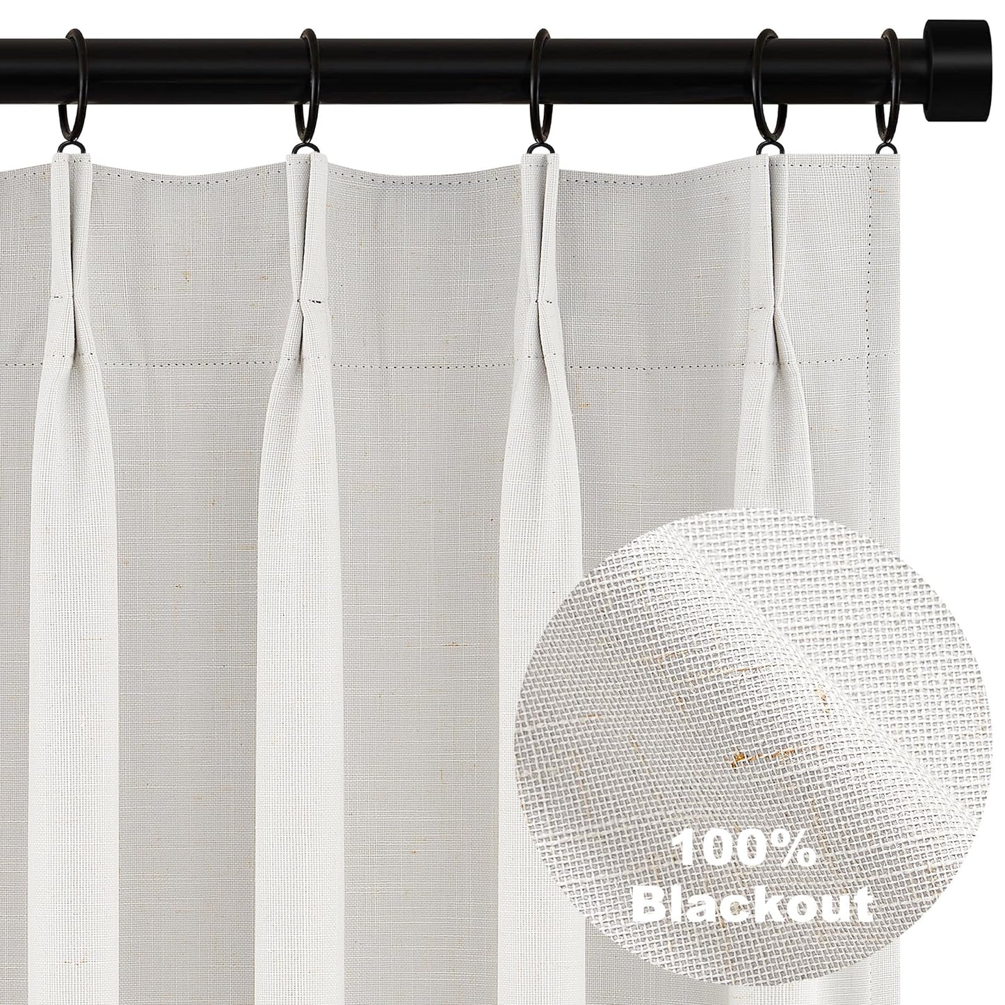 Topfinel 120 Inches Long Extra Long Pinch Pleat Faux Linen Curtains for Living Room,Neutral Beige 100 Percent Blackout Floor to Ceiling Farmhouse Sound Absorbing Drapes 2 Panels for Track System 10 FT