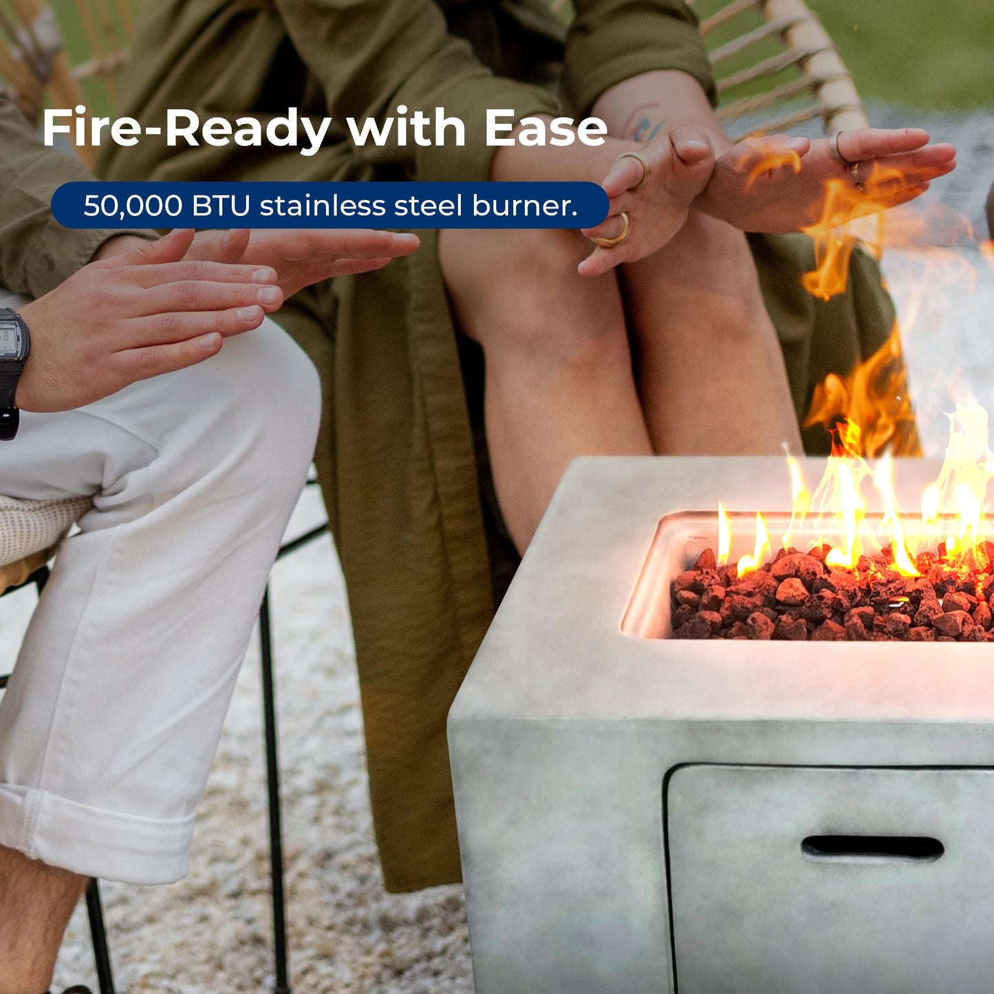 SereneLife Outdoor Propane Gas Fire Pit Table – 50,000 BTU Auto-Ignition Firepit with Glass Wind Guard, Black Tempered Glass Top & Clear Glass Rocks for Garden, Patio, or Backyard