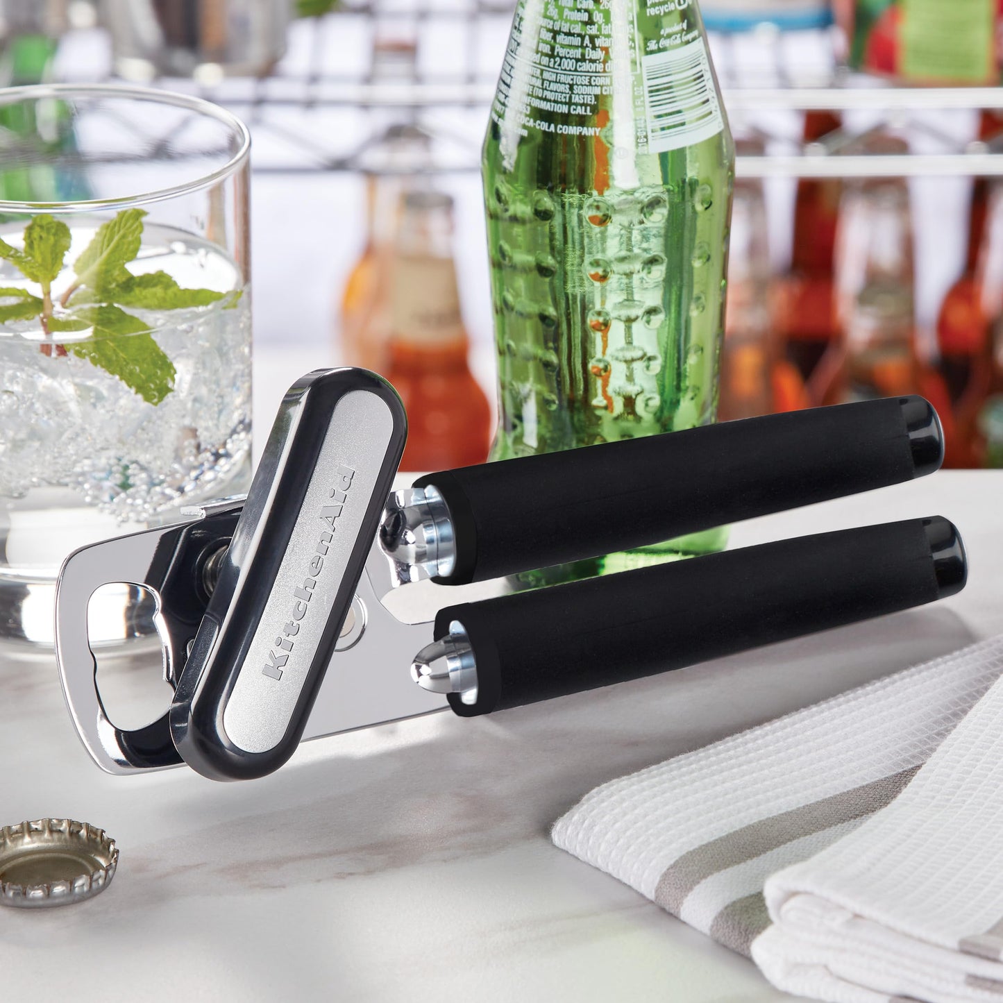 KitchenAid Classic Multifunction Can Opener and Bottle Opener Easy to Use, Razor Sharp Stainless Steel Cutting Wheel, Soft Ergonomic Handles, Black