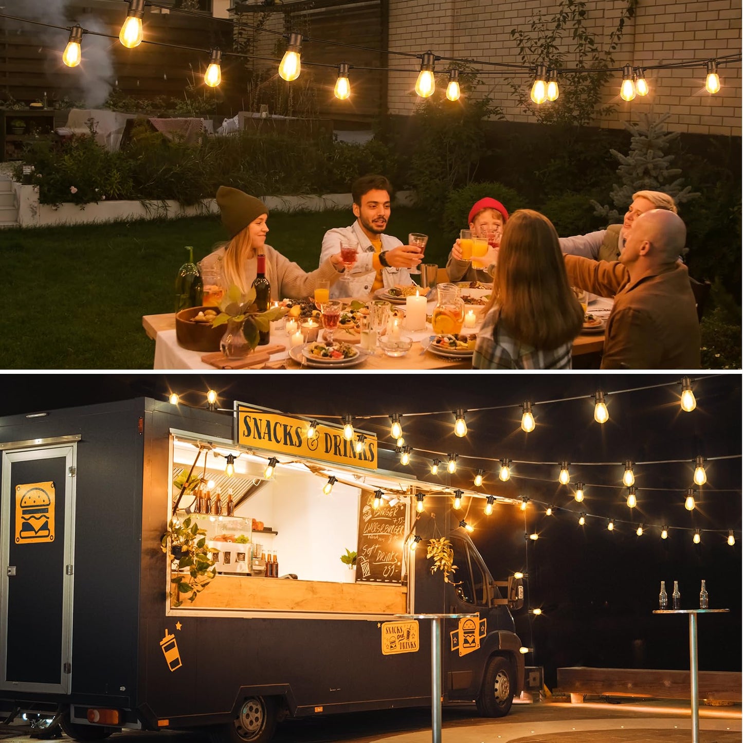 96FT LED Outdoor String Lights, Waterproof Patio Lights with 30+2 2700K Dimmable Shatterproof Edison Hanging Bulbs for Backyard Party-Black