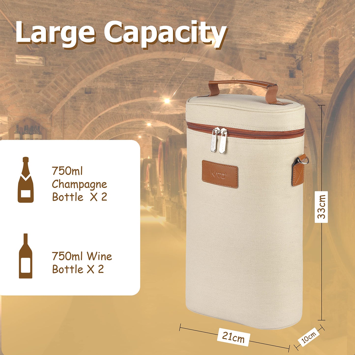 Tirrinia 2 Bottle Leakproof Insulated Wine Tote Carrier Bag - Padded Cooler for Travel, Restaurants, Tasting, Parties, Great Gift for Wine Lovers