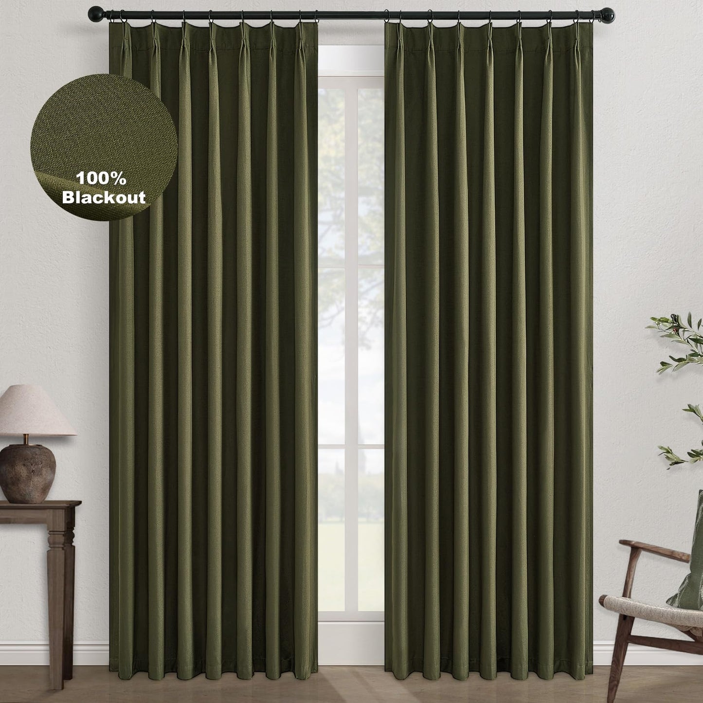 Topfinel 120 Inches Long Extra Long Pinch Pleat Faux Linen Curtains for Living Room,Neutral Beige 100 Percent Blackout Floor to Ceiling Farmhouse Sound Absorbing Drapes 2 Panels for Track System 10 FT