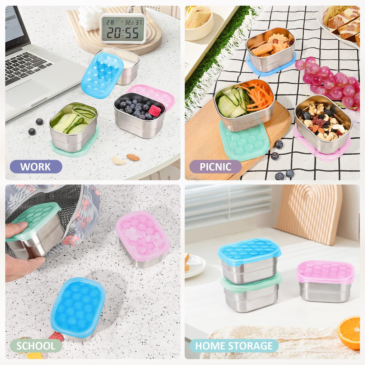 Small (1 CUP) Stainless Steel Snack Containers for Kids | Easy Open Leak Proof Food Containers with Silicone Lids - Perfect Metal Toddler Lunch Box for Daycare and School (8oz)