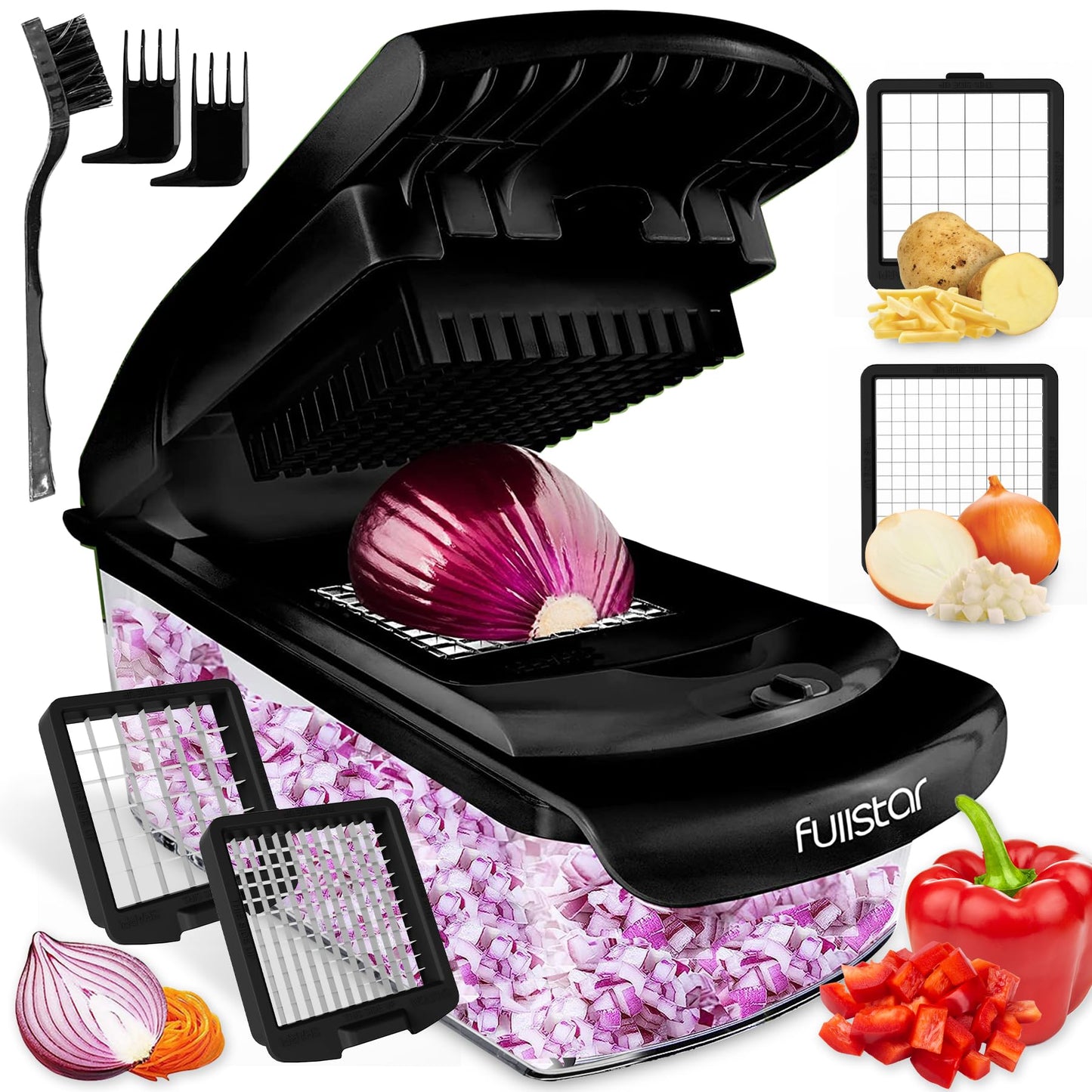 Fullstar Vegetable Chopper and Spiralizer - Food Chopper with Container, Fruit Slicer, Kitchen Gadgets & Accessories, Home Essentials (4 in 1, White)