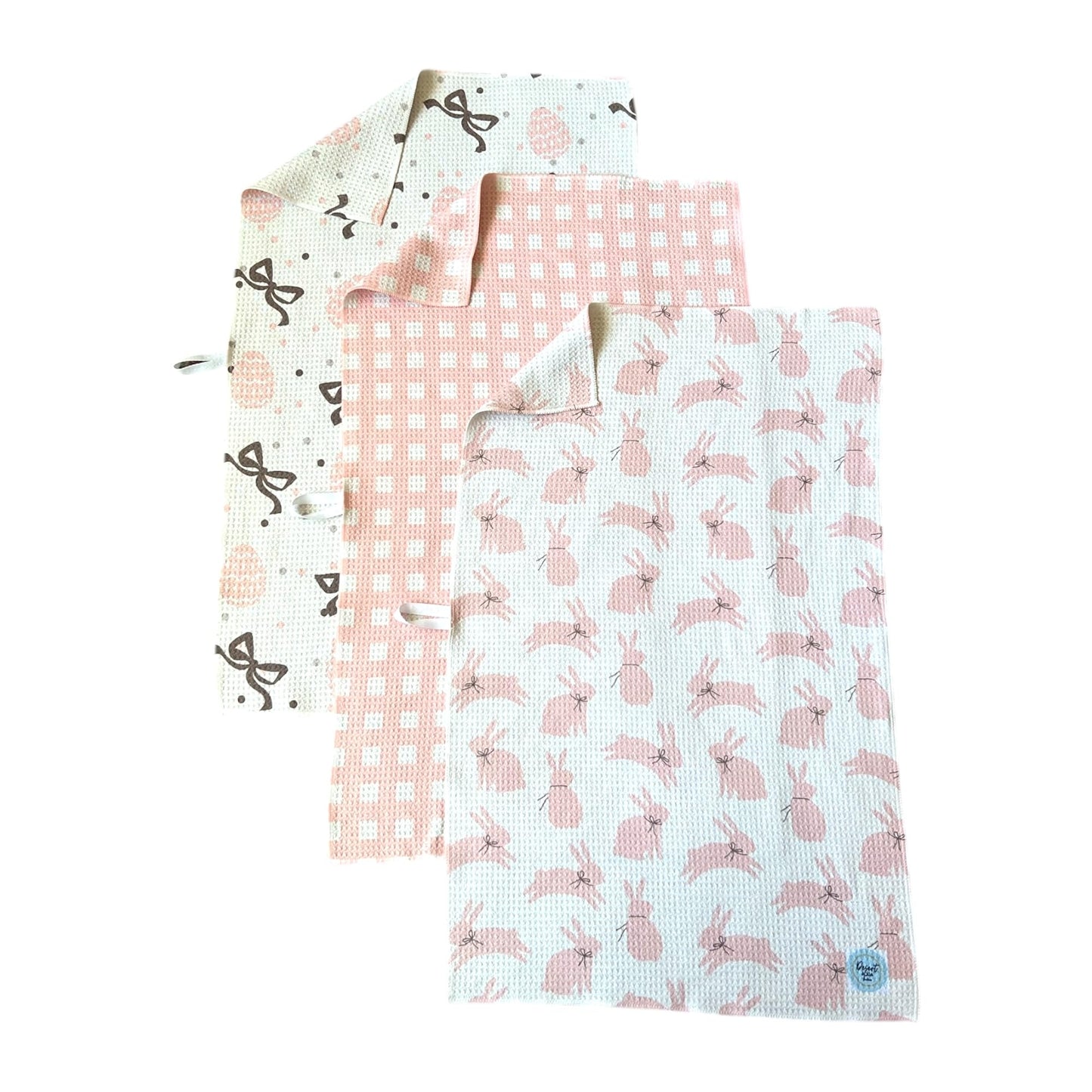 || 3 Pack|| Not Your Ordinary Dish Towels || Waffle Weave Microfiber || Tea Towels || Highly Absorbent || Hanging Loop || Dish Cloths || Modern || Designer Prints (Easter Bows)