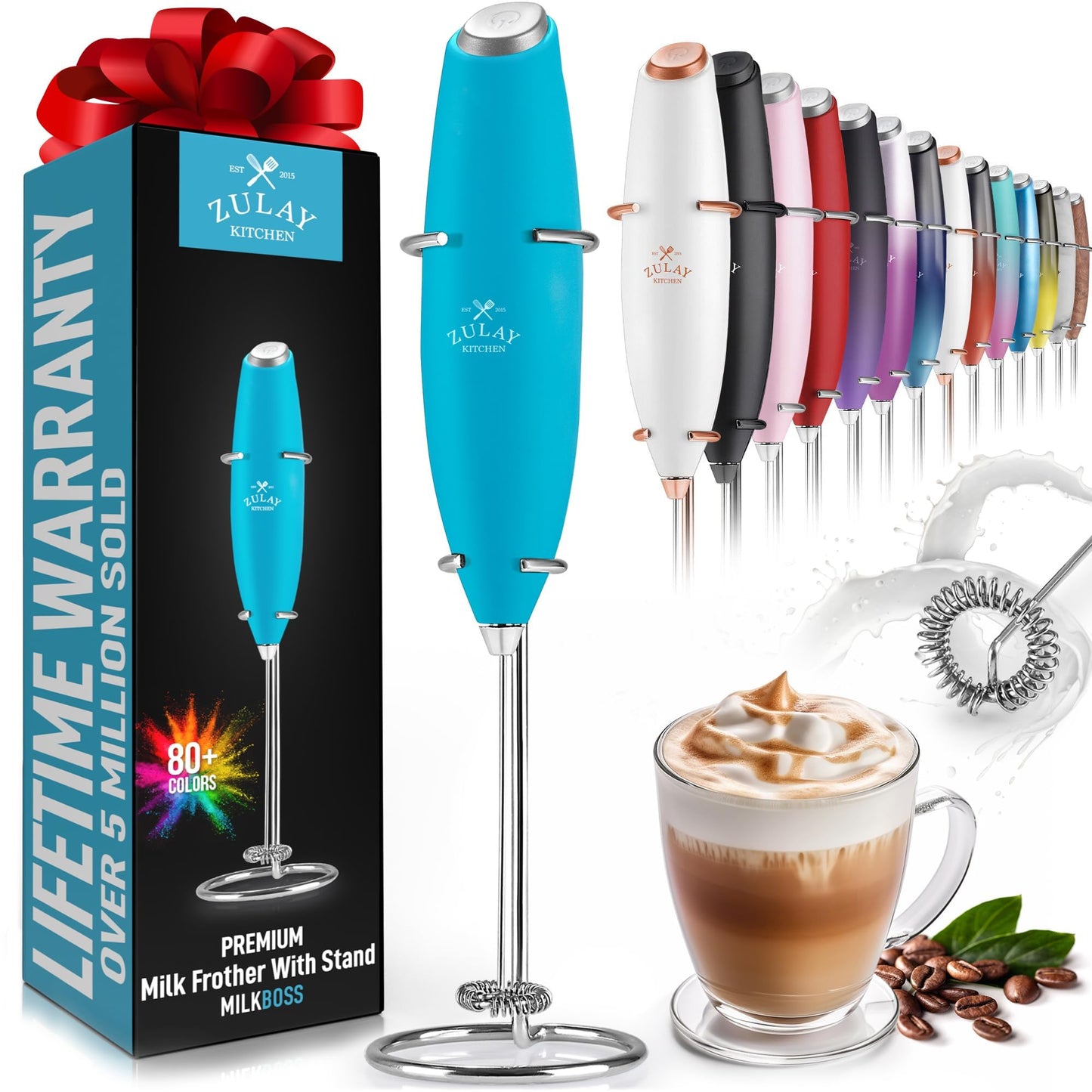 Zulay Double Whisk Milk Frother Handheld Mixer - High Powered Frother For Coffee With Improved Motor - Milk Frother Electric Whisk Drink Mixer For Cappuccino, Frappe, Matcha, Twin Whisk - Black/Copper