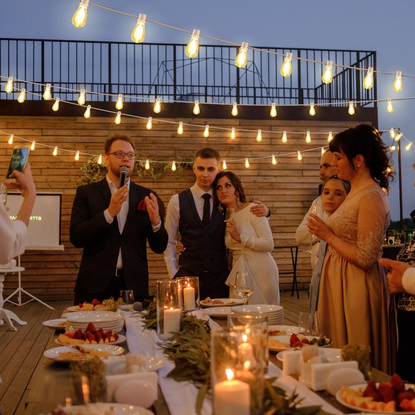 96FT LED Outdoor String Lights, Waterproof Patio Lights with 30+2 2700K Dimmable Shatterproof Edison Hanging Bulbs for Backyard Party-Black