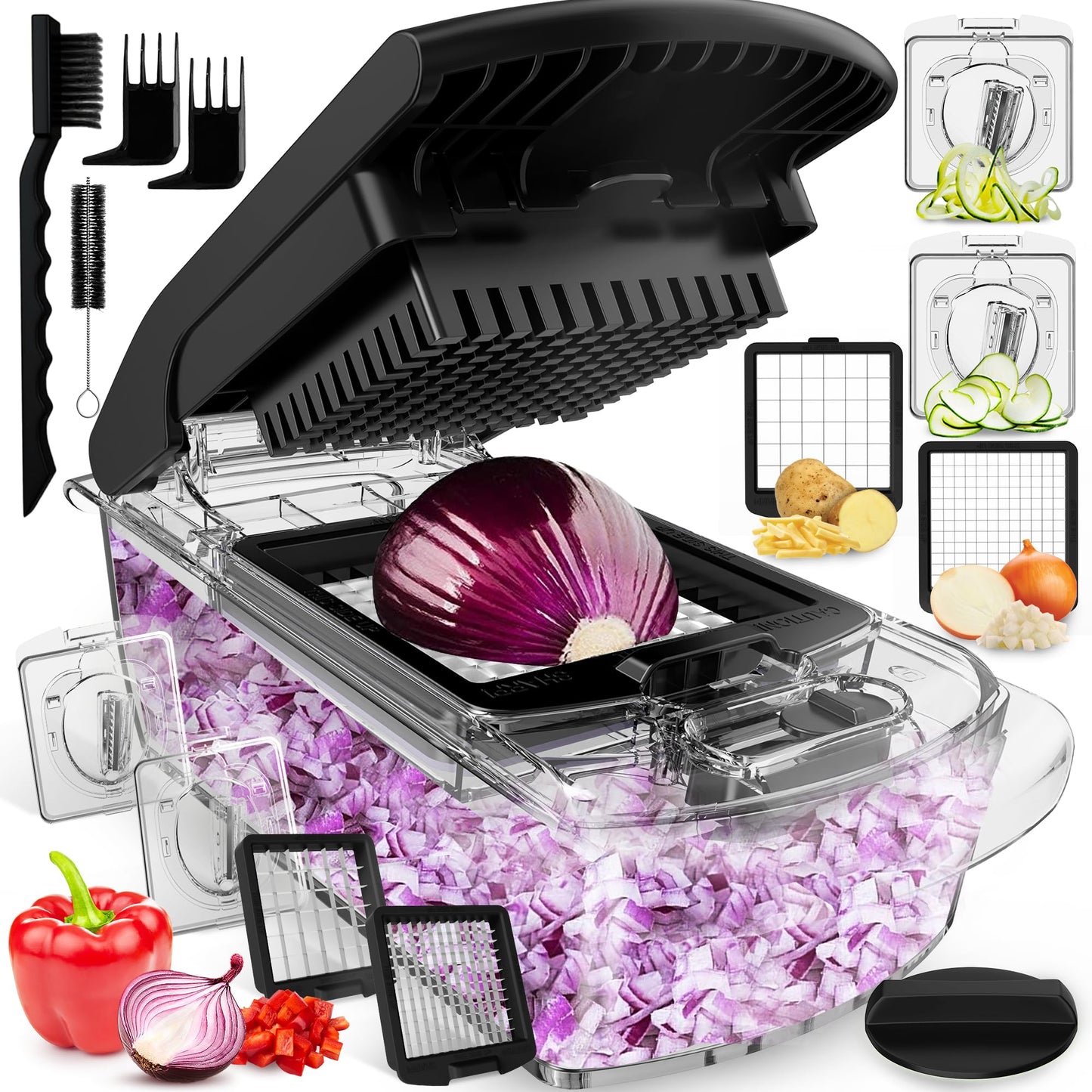 Fullstar Vegetable Chopper and Spiralizer - Food Chopper with Container, Fruit Slicer, Kitchen Gadgets & Accessories, Home Essentials (4 in 1, White)