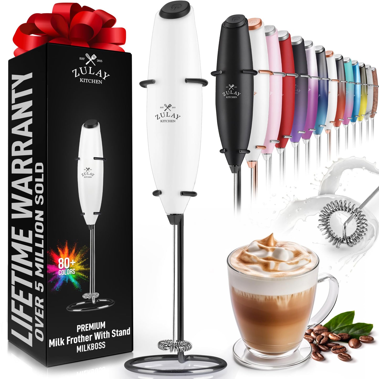 Zulay Double Whisk Milk Frother Handheld Mixer - High Powered Frother For Coffee With Improved Motor - Milk Frother Electric Whisk Drink Mixer For Cappuccino, Frappe, Matcha, Twin Whisk - Black/Copper