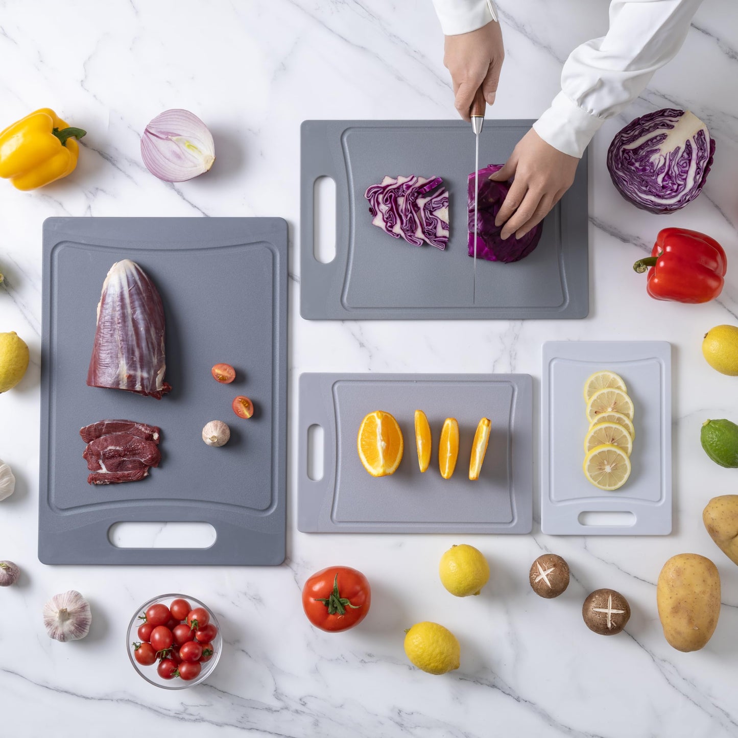 COOK WITH COLOR Non-Slip Cutting Board Set – Kitchen Essentials with Easy Grip Handle for Meat, Veggies, and Fruits, 3 Cutting Boards, Teal