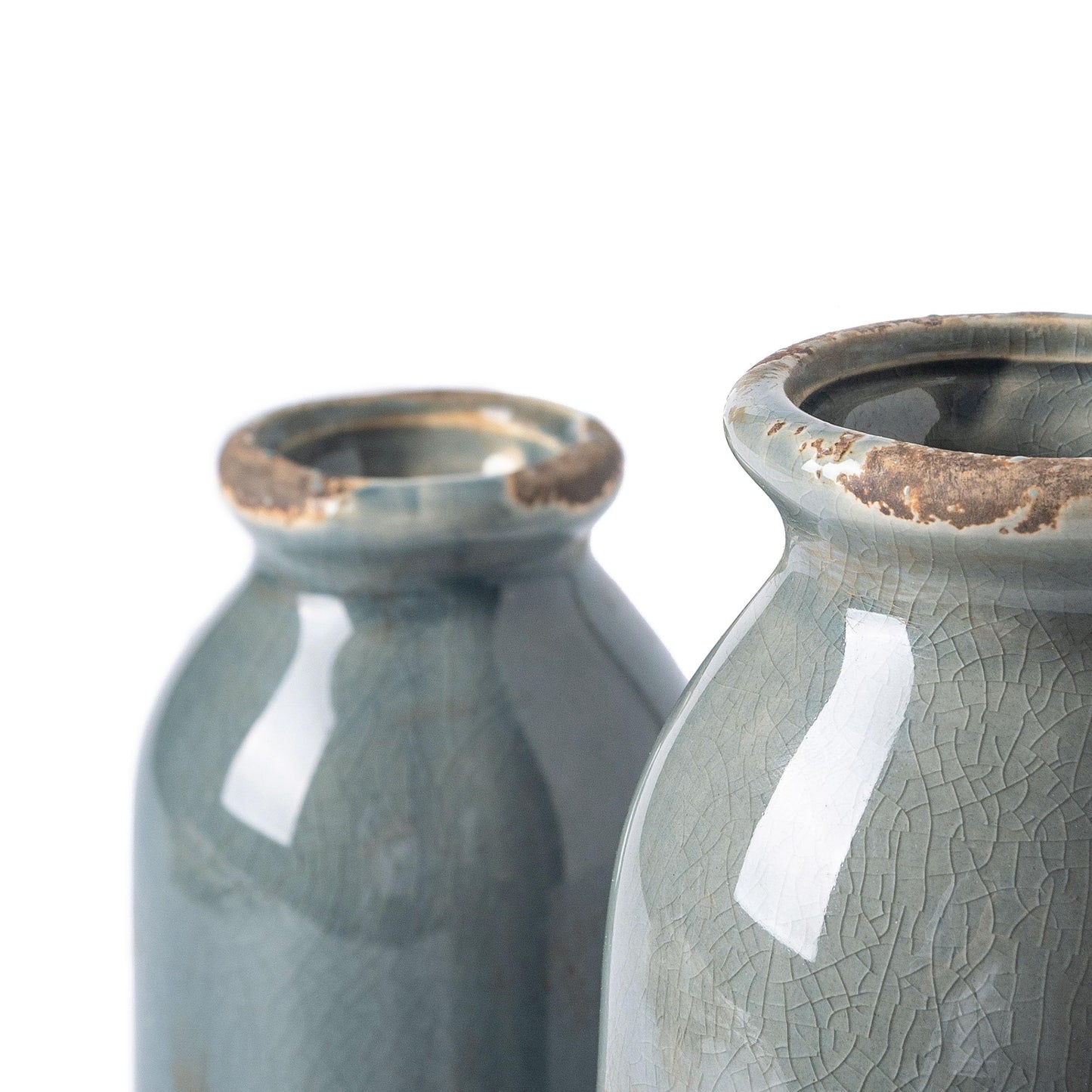 VICTOR & TERESA White Ceramic Vases Home Decor, Farmhouse Vase for Flowers, Flower Vase Set of 2, Rustic Decorative Vases for Pampas Grass, Table, Living Room, Shelf, Centerpieces, 8 inch