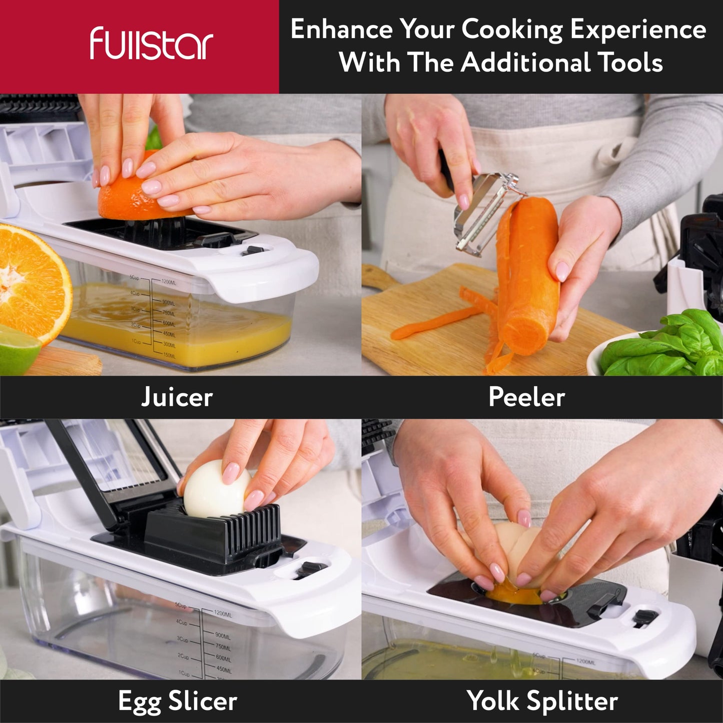 Fullstar Vegetable Chopper and Spiralizer - Food Chopper with Container, Fruit Slicer, Kitchen Gadgets & Accessories, Home Essentials (4 in 1, White)