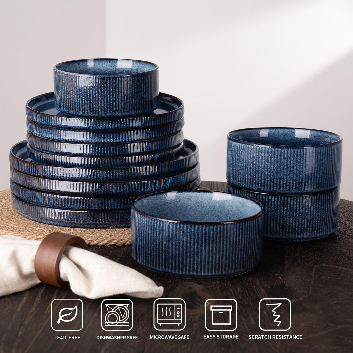 Famiware Star Dinnerware Sets, Plates and Bowls Set for 4, 12 Pieces Dishes- Chip and Scratch Resistant, Microwave and Dishwasher Safe Kitchen Set, Cappuccino White