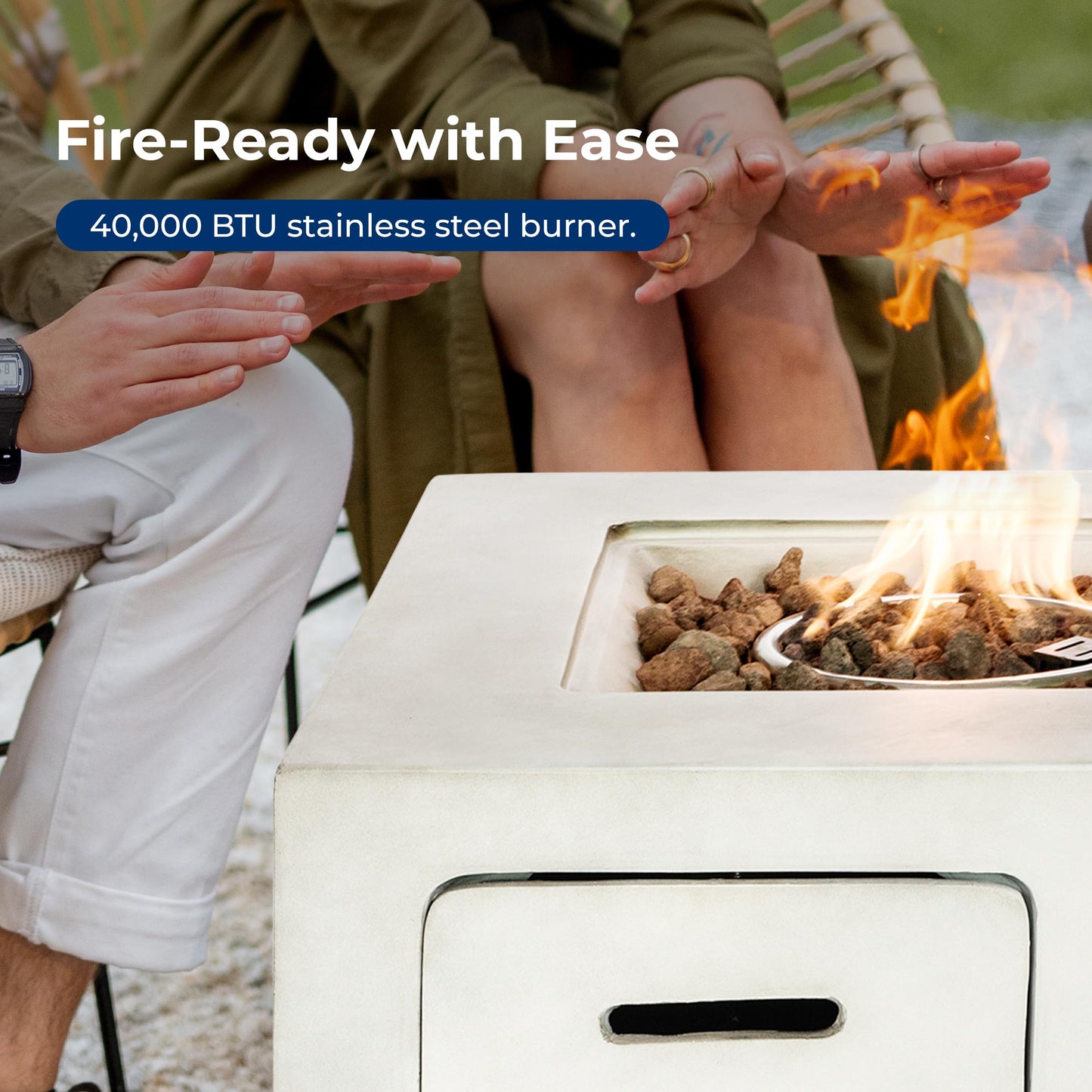 SereneLife Outdoor Propane Gas Fire Pit Table – 50,000 BTU Auto-Ignition Firepit with Glass Wind Guard, Black Tempered Glass Top & Clear Glass Rocks for Garden, Patio, or Backyard