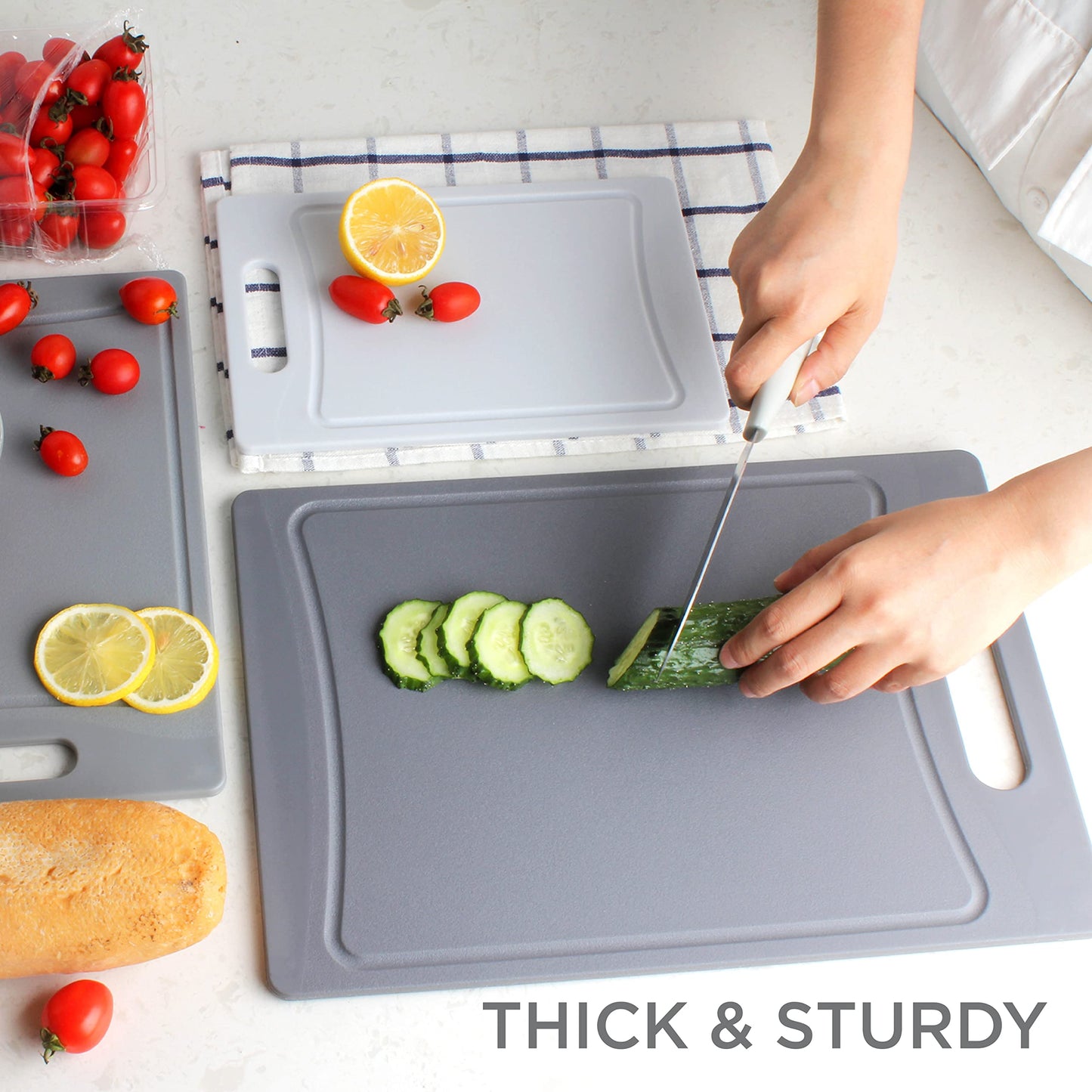 COOK WITH COLOR Non-Slip Cutting Board Set – Kitchen Essentials with Easy Grip Handle for Meat, Veggies, and Fruits, 3 Cutting Boards, Teal