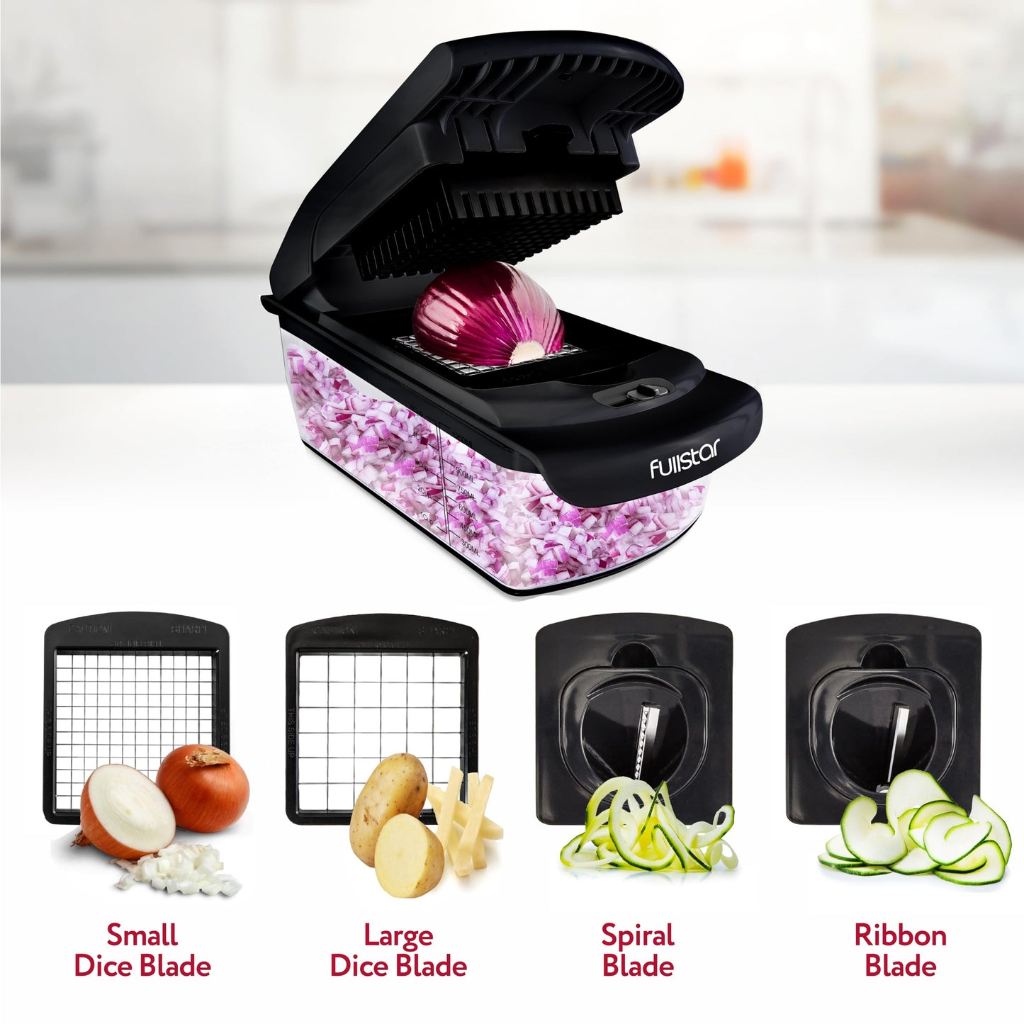 Fullstar Vegetable Chopper and Spiralizer - Food Chopper with Container, Fruit Slicer, Kitchen Gadgets & Accessories, Home Essentials (4 in 1, White)