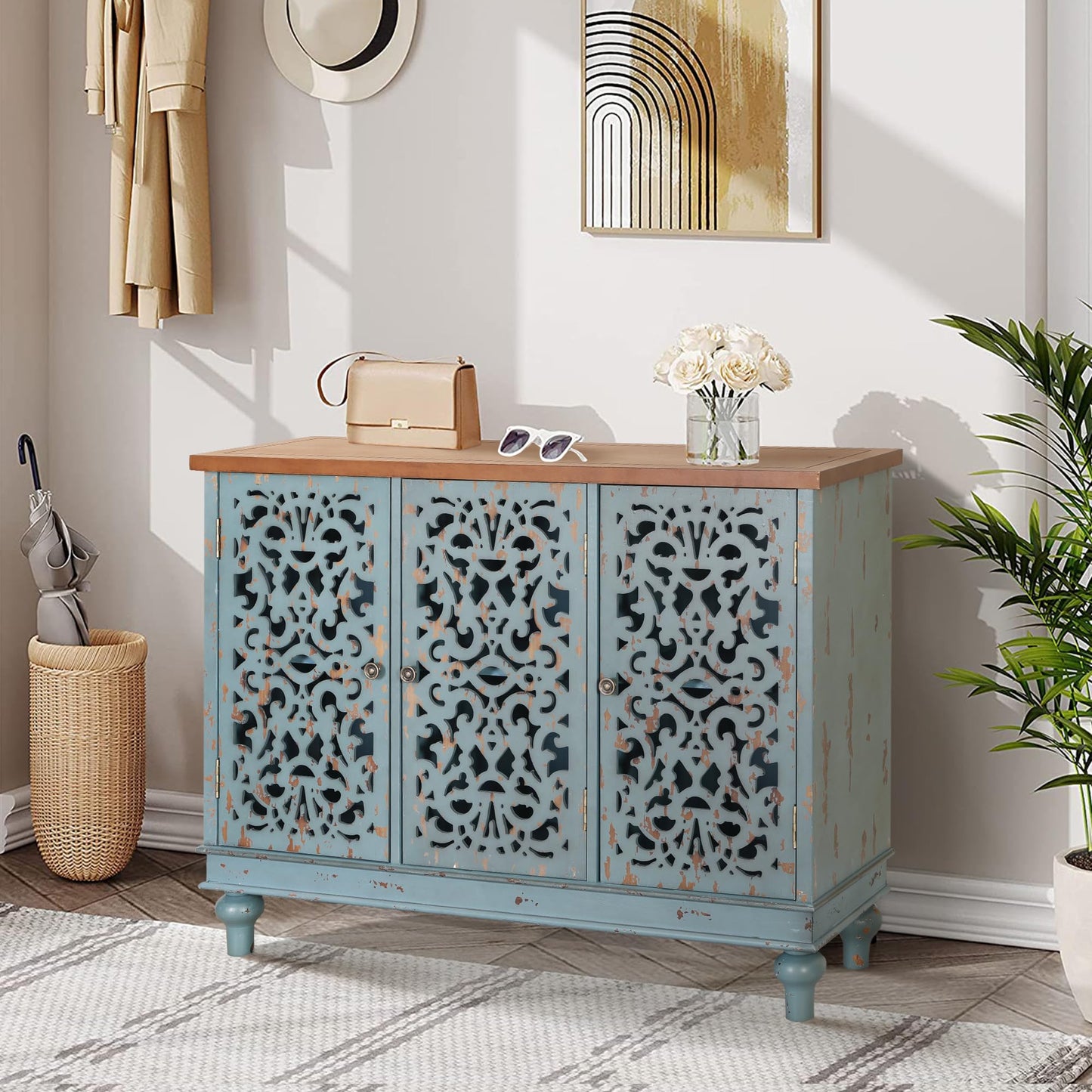 Sophia & William Tall Storage Cabinet 47.4", Decorative 2-Door Tall Accent Cabinet, for Living Room, Dining Room, White