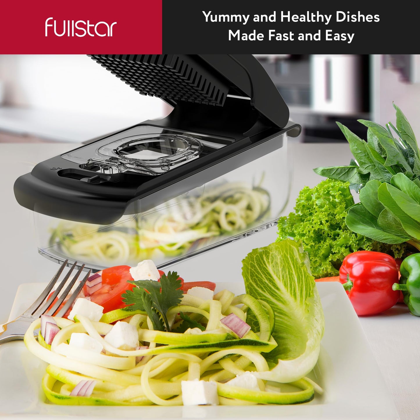 Fullstar Vegetable Chopper and Spiralizer - Food Chopper with Container, Fruit Slicer, Kitchen Gadgets & Accessories, Home Essentials (4 in 1, White)