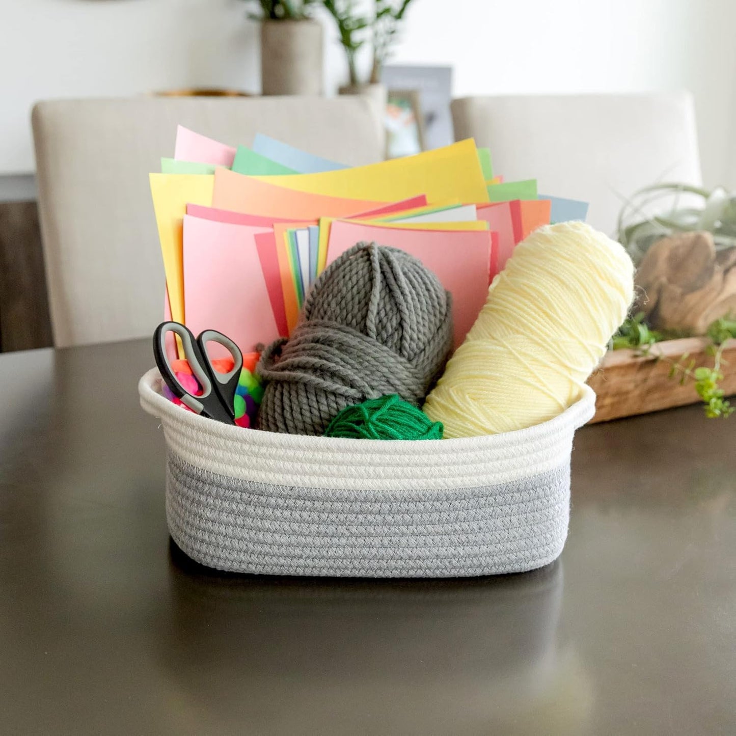 NaturalCozy 5-Piece Rectangle Storage Basket Set- Natural Cotton Rope Woven for Organizing! Small Basket for Montessori, Baby Nursery, Dog Toy Baskets, Cat Toy Box, Bathroom Organization Bin