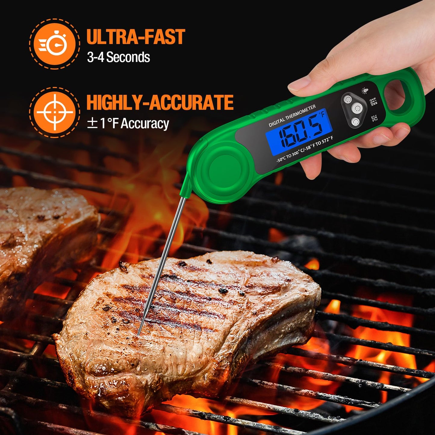 Meat Thermometer Digital, Instant Read Food Thermometer - Waterproof w/Backlight for Cooking, Candy, Deep Fry, BBQ, Grill, Smoker and Roast, Camping & Kitchen Essentials