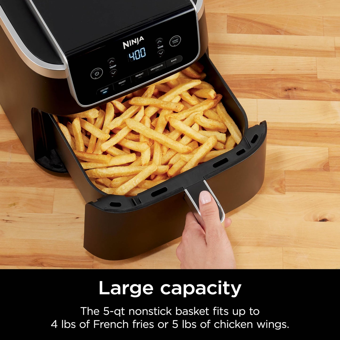Ninja Air Fryer Pro 4-in-1 with 5 QT Capacity, Air Fry, Roast, Reheat, Dehydrate, Air Crisp Technology with 400F for hot, 120 Volts, Nonstick Basket & Crisper Plate, Grey, AF141