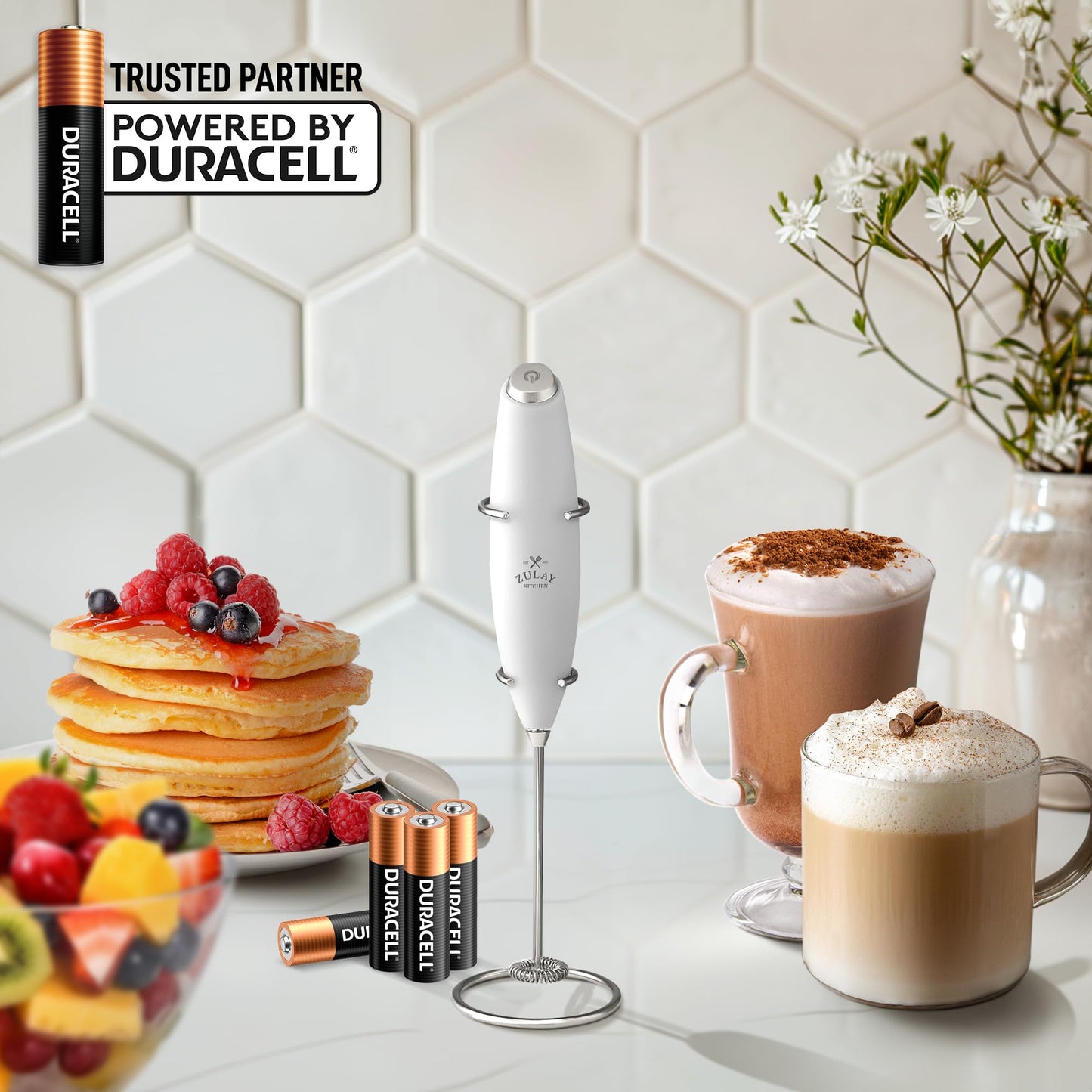 Zulay Double Whisk Milk Frother Handheld Mixer - High Powered Frother For Coffee With Improved Motor - Milk Frother Electric Whisk Drink Mixer For Cappuccino, Frappe, Matcha, Twin Whisk - Black/Copper