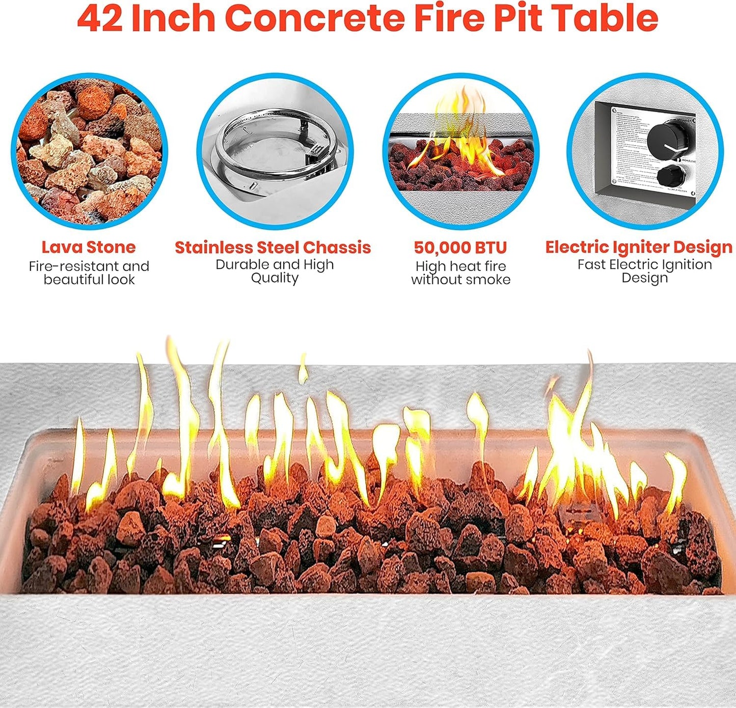 SereneLife Outdoor Propane Gas Fire Pit Table – 50,000 BTU Auto-Ignition Firepit with Glass Wind Guard, Black Tempered Glass Top & Clear Glass Rocks for Garden, Patio, or Backyard