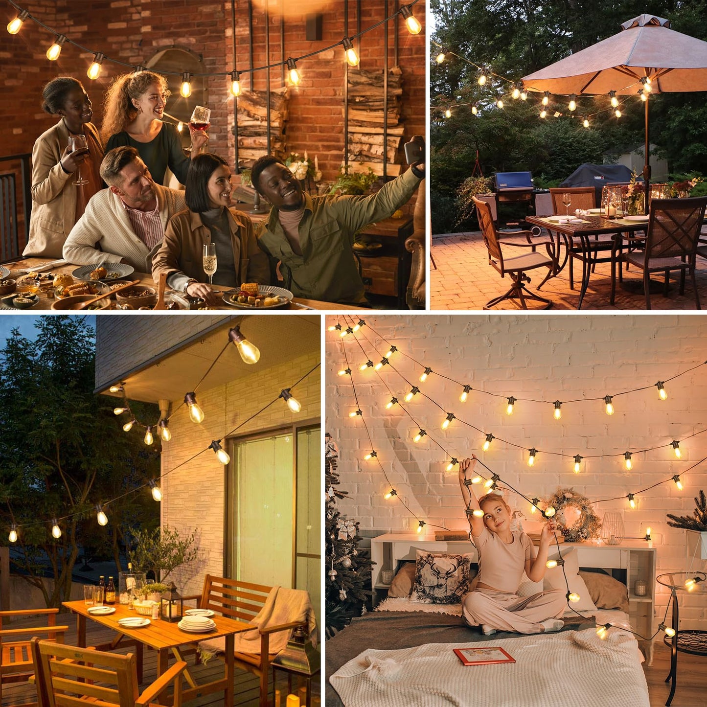 96FT LED Outdoor String Lights, Waterproof Patio Lights with 30+2 2700K Dimmable Shatterproof Edison Hanging Bulbs for Backyard Party-Black