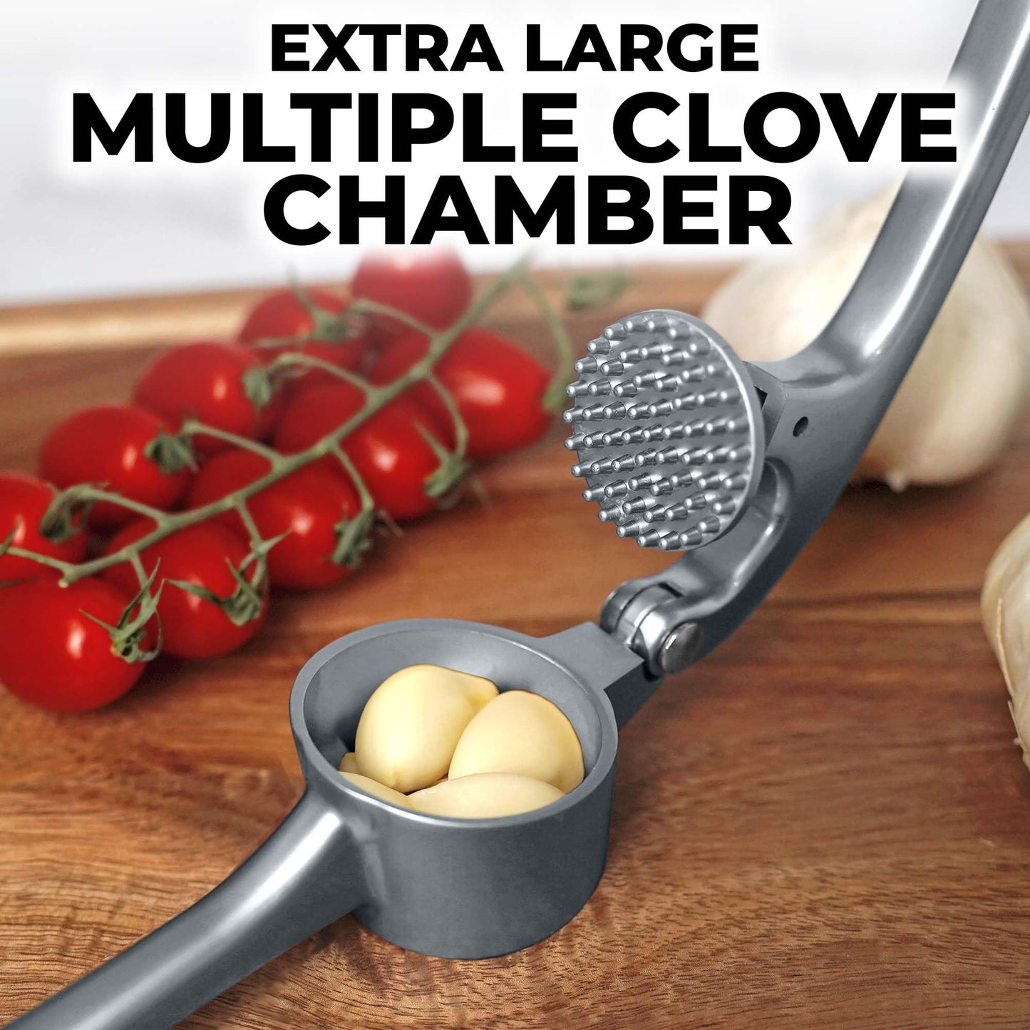 Zulay Kitchen Premium Garlic Press Set - Rust Proof & Dishwasher Safe Professional Garlic Mincer Tool - Easy-Squeeze, Easy-Clean with Soft, Ergonomic Handle - Silicone Garlic Peeler & Brush (Silver)