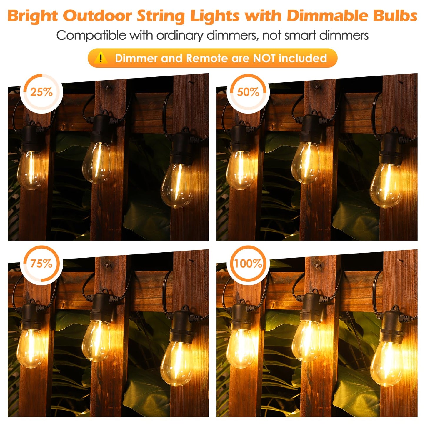 96FT LED Outdoor String Lights, Waterproof Patio Lights with 30+2 2700K Dimmable Shatterproof Edison Hanging Bulbs for Backyard Party-Black