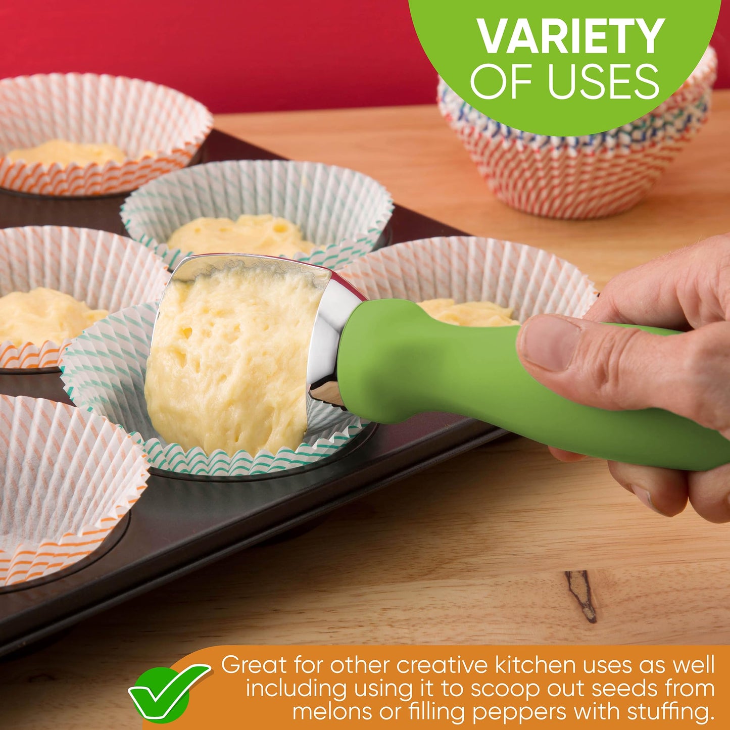 Spring Chef Heavy Duty Ice Cream Scoop with Comfortable Handle - Professional Ice Cream Scooper for Gelato, Sorbet, Cookie Dough, Melon, Frozen Yogurt - Dishwasher Safe Metal Kitchen Tool - Black