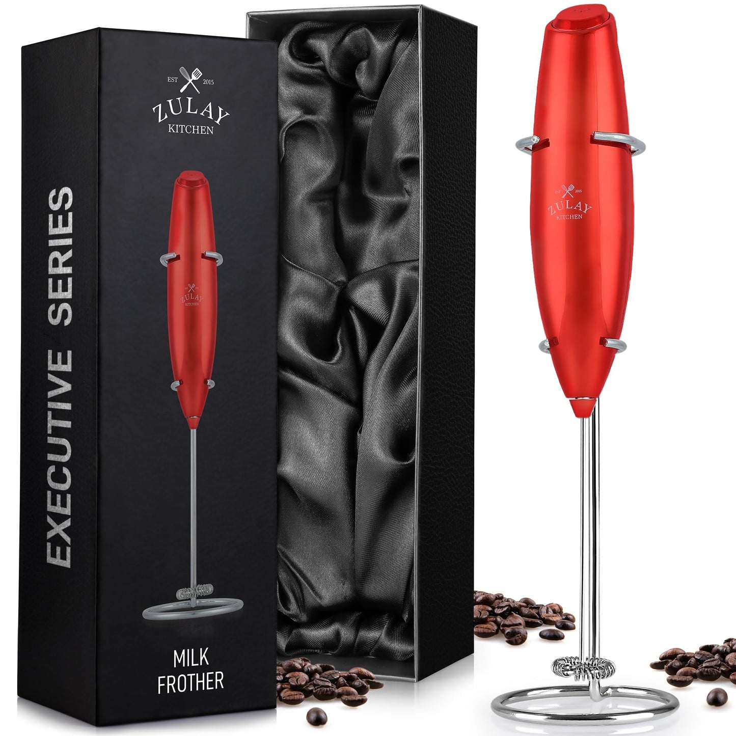 Zulay Double Whisk Milk Frother Handheld Mixer - High Powered Frother For Coffee With Improved Motor - Milk Frother Electric Whisk Drink Mixer For Cappuccino, Frappe, Matcha, Twin Whisk - Black/Copper