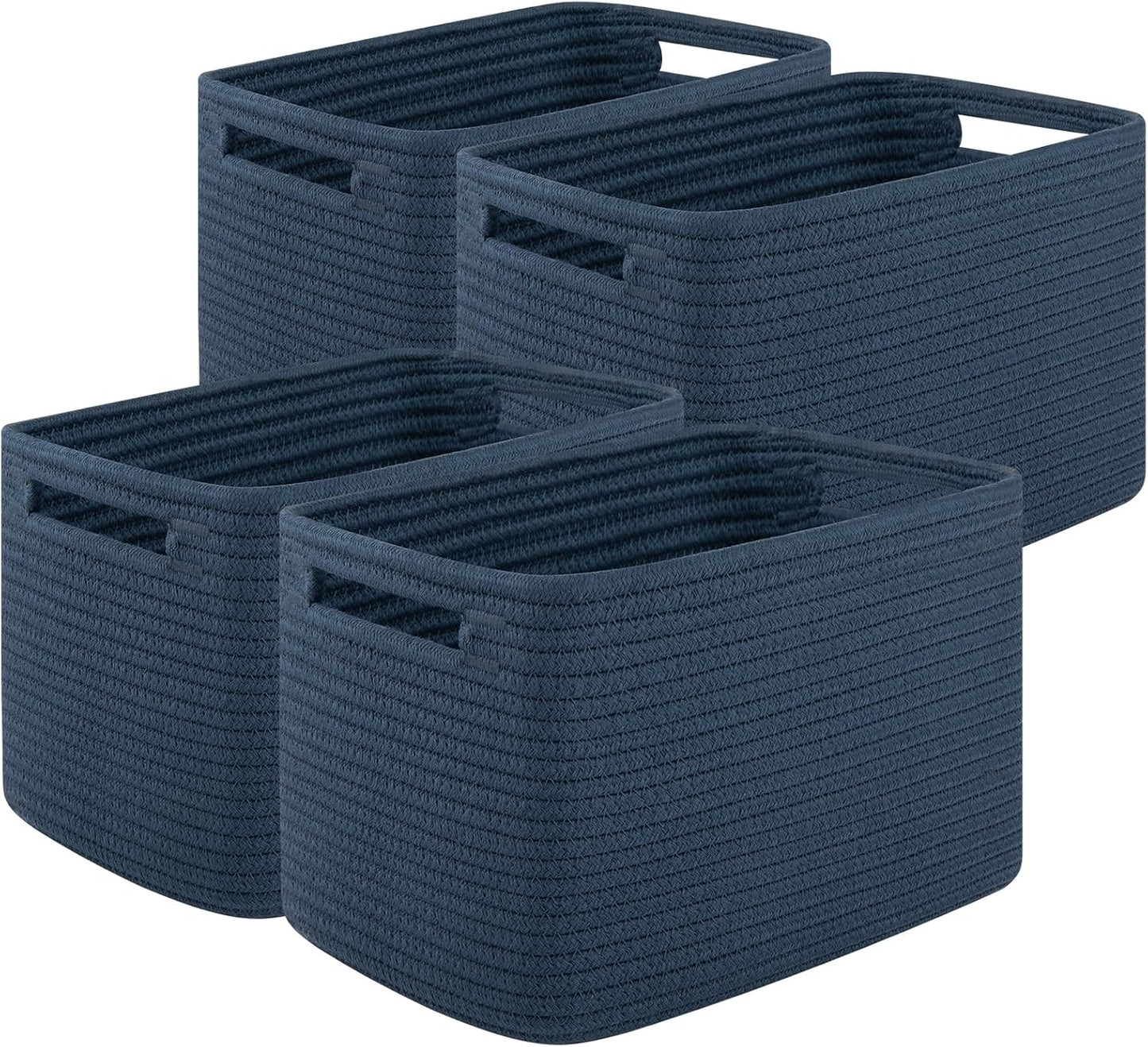 Storage Baskets for Organizing, Woven Decorative Baskets for Shelves - Books, Towels, and Clothes, Cotton Rope Toy Storage Bins, 12.7''Lx9''Wx7.8''H, Pack of 4, Brown