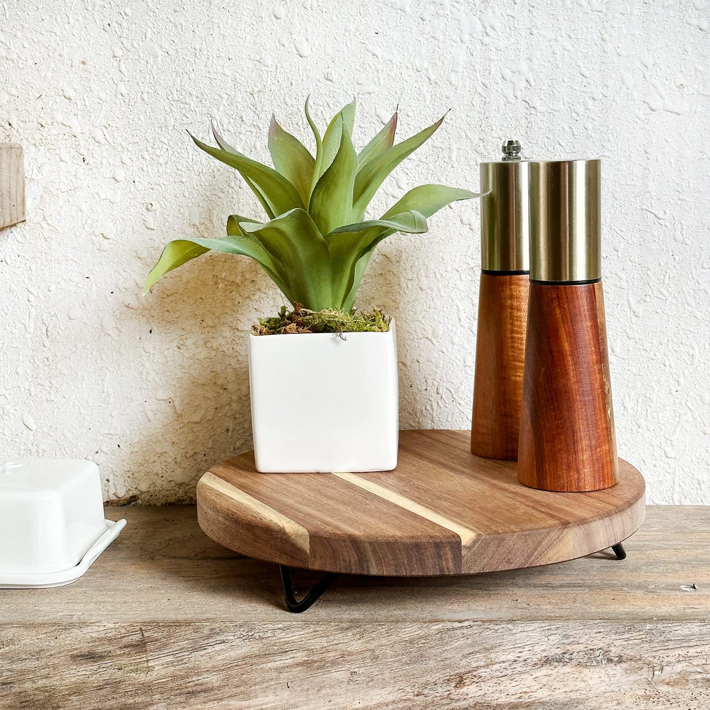 Decorative Round Wood Riser for Display,Pedestal Tray for Home or Kitchen and Bathroom Countertop Organizer,Farmhouse Kitchen Counter Decor Tray. (12-inch)