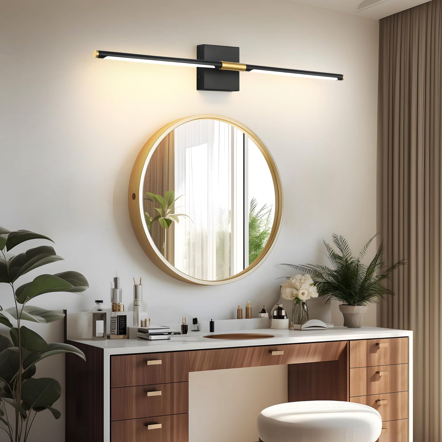Battery Operated Wall Sconces Set of 2, Dimmable Battery Wall Sconce with Remote Control, Black Gold LED Rechargeable Sconces, 24 Inch Modern Wireless Wall Lights for Bedroom, Living Room