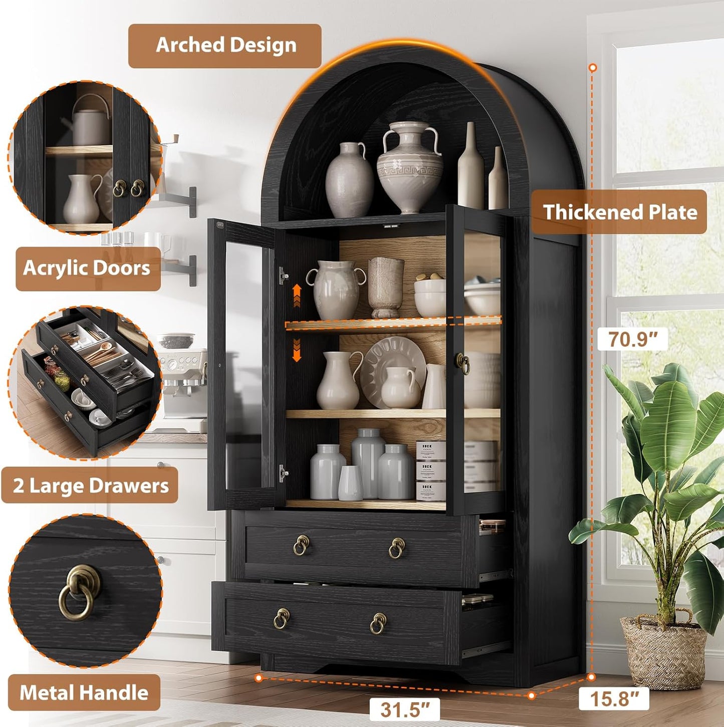 Kitchen Pantry Cabinet Arched Cabinet Bookshelf/Bookcase