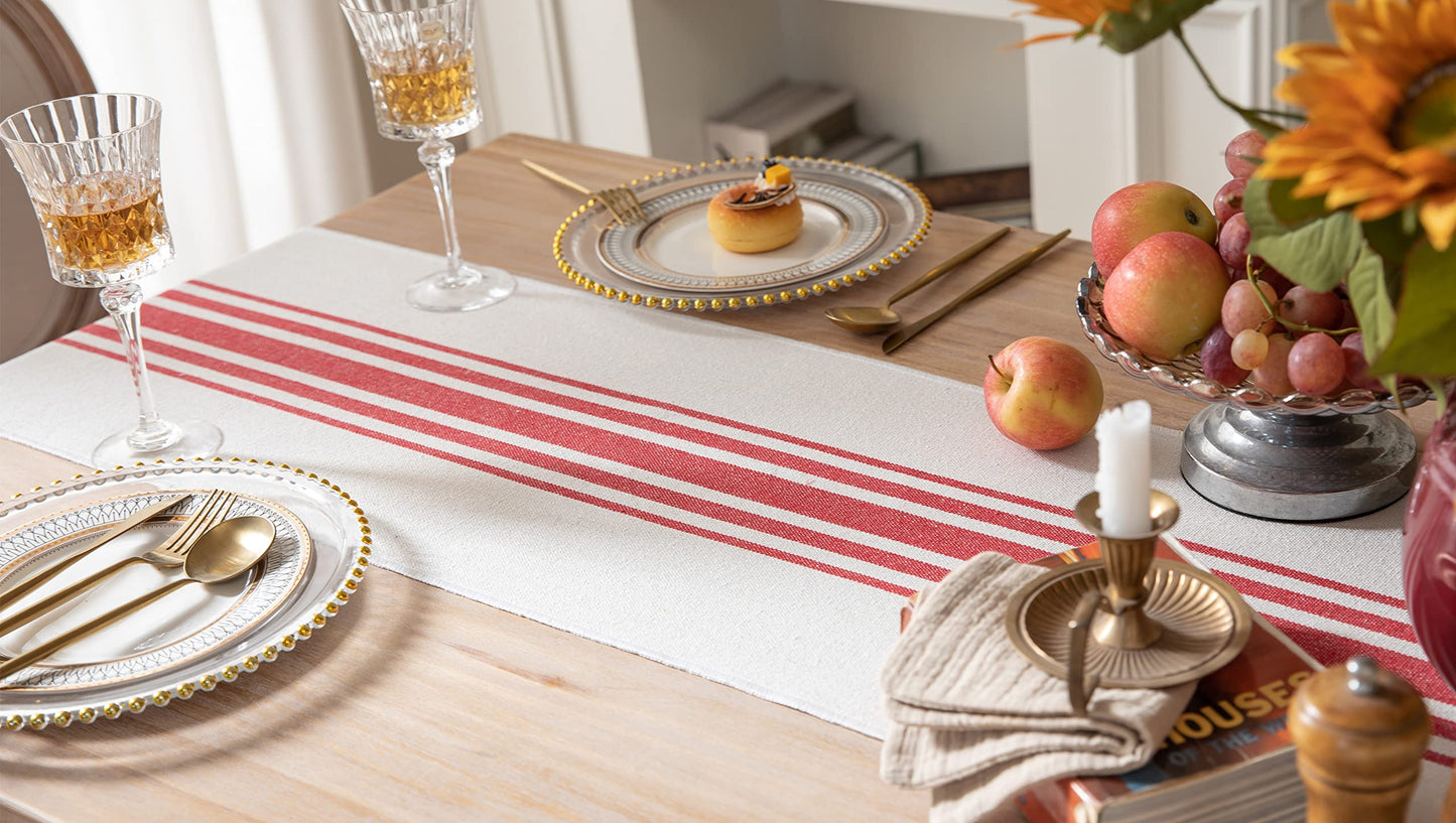 Caflife Boho Table Runner for Modern Farmhouse Decor, Dining Table décor 13 x 72 Inch Long, Coffee Table Runner with Handcrafted Tassels, Green and Beige Stripe Table Runner for Home Boho décor