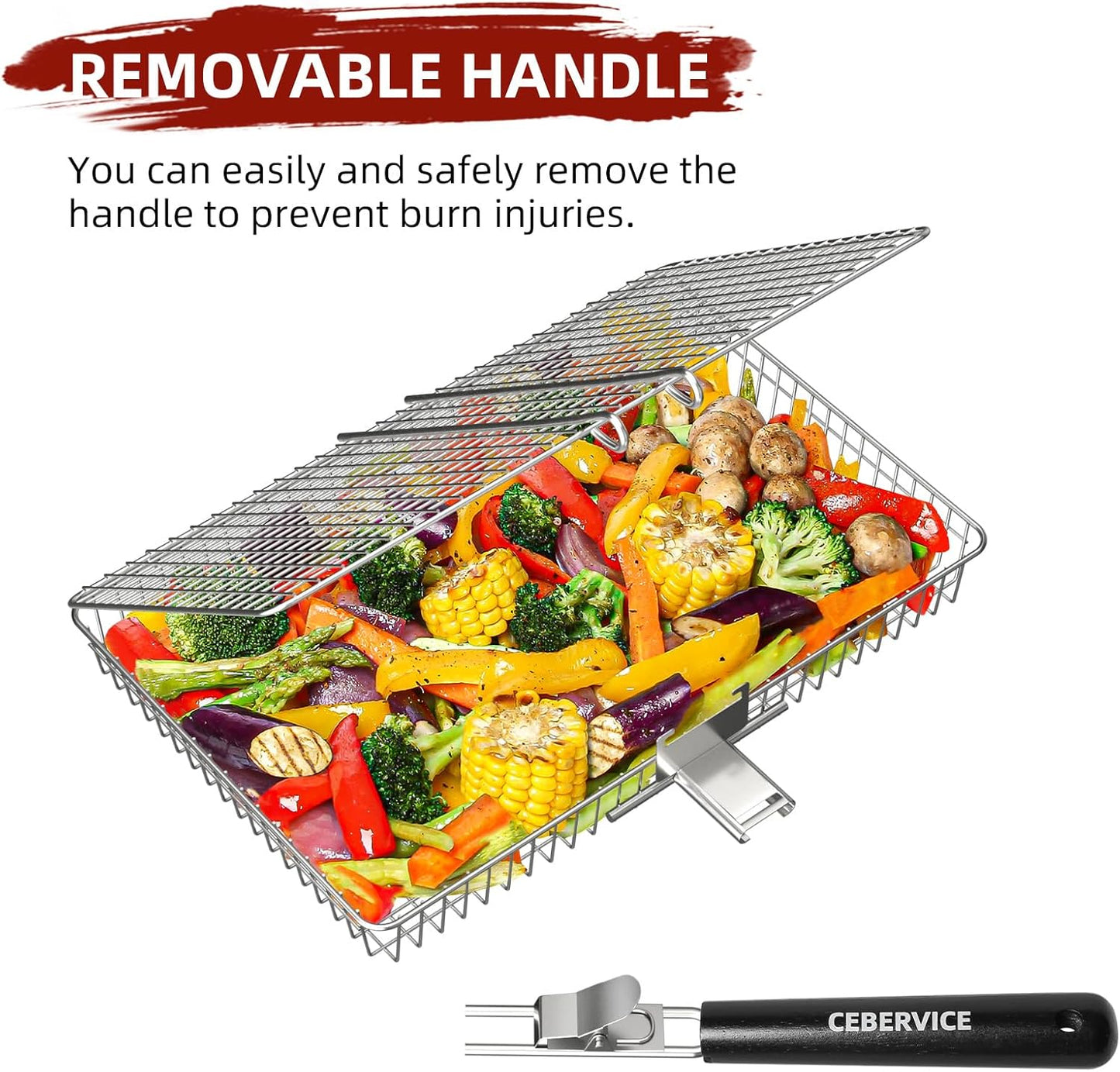 Grill Basket Extra Large, SUS304 Stainless Steel, Portable Folding BBQ Camping Grilling Rack for Fish, Vegetables, Shrimp, Barbeque Griller Cooking Accessories, Grilling Gifts for Men, Dad