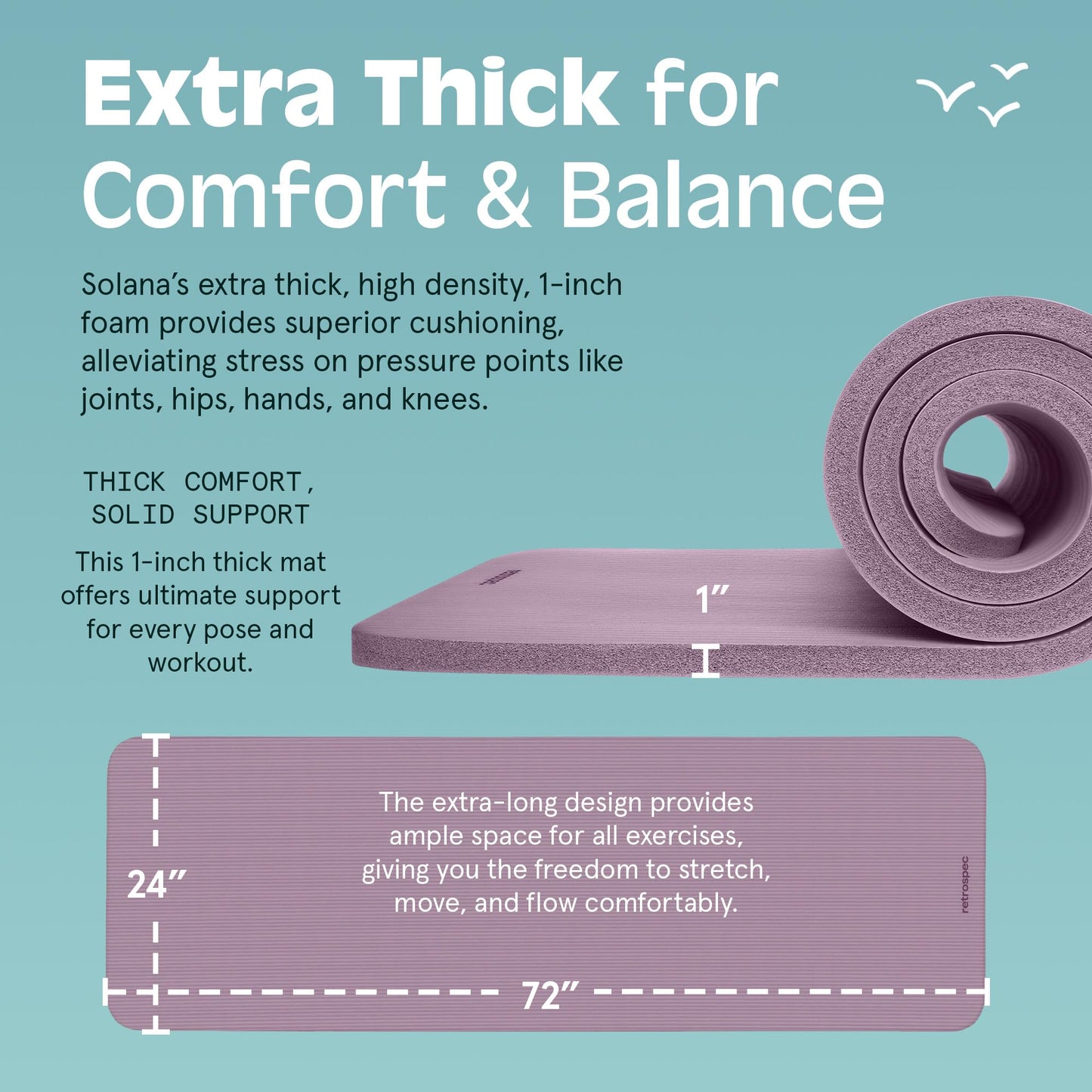 Retrospec Solana Yoga Mat 1" Thick With Nylon Carry Strap for Men & Women - Non Slip Exercise Mat for Home Yoga, Pilates, Stretching, Floor & Fitness Workouts